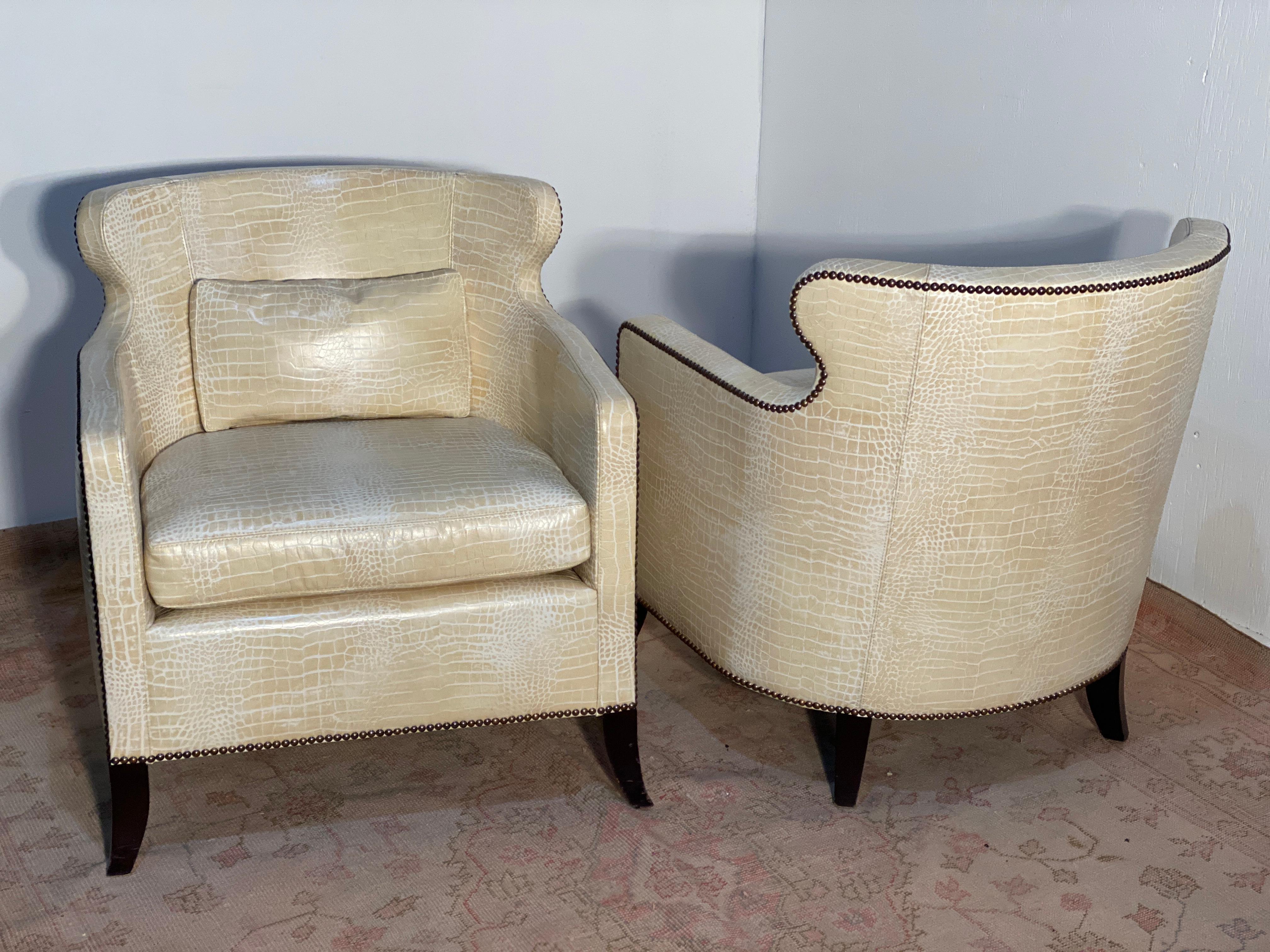 This pair of chairs is fairly new, leather is in almost perfect condition. The chairs have not been used
much at all. The style and design speak for themselves. 
A concierge service delivery within California can be arranged.