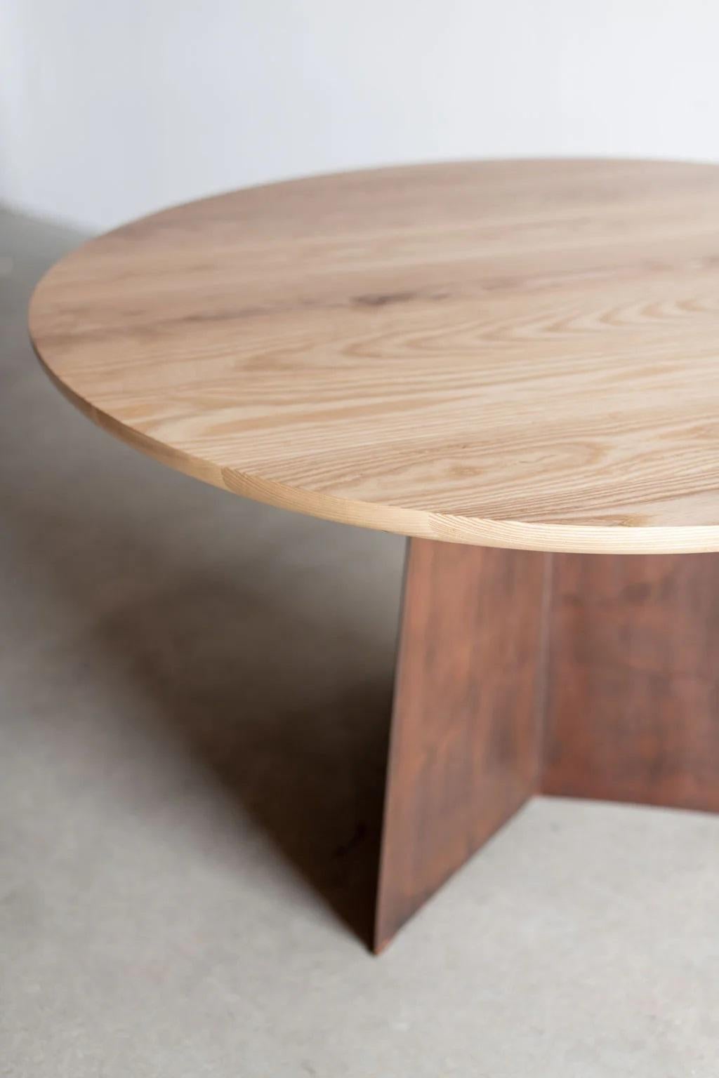 This dining table is custom made in Los Angeles. The solid wood boards are cut to size and joined. The welded steel base is given a hand applied patina and sealed.
ASH + STEEL 
HARDWAX OIL + PATINA FINISH
CUSTOMIZE THIS PIECE

For all furniture,