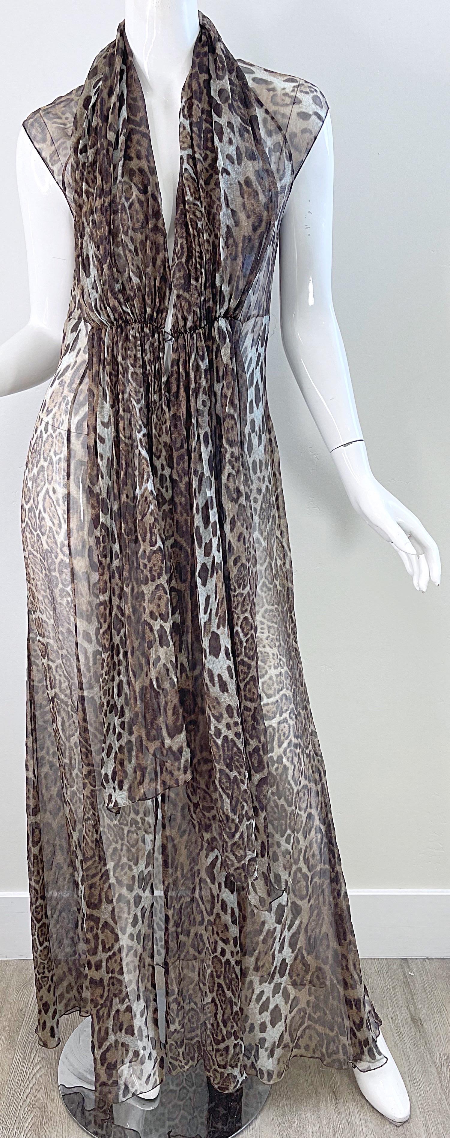 Tuleh Spring 2005 Sheer Leopard Print Silk Chiffon Maxi Dress or Duster Vest For Sale 7