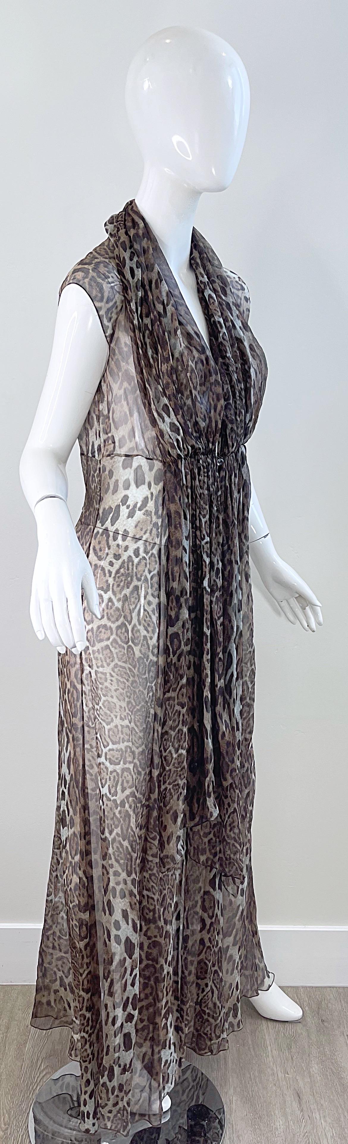 Tuleh Spring 2005 Sheer Leopard Print Silk Chiffon Maxi Dress or Duster Vest For Sale 8