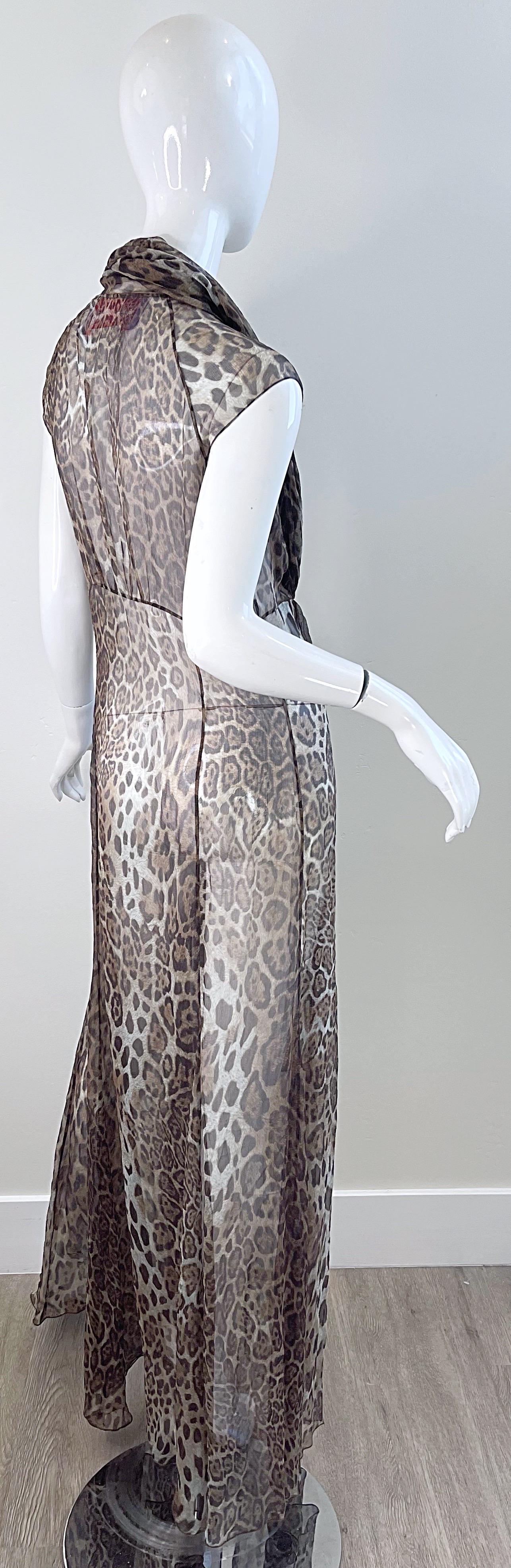 Tuleh Spring 2005 Sheer Leopard Print Silk Chiffon Maxi Dress or Duster Vest For Sale 9