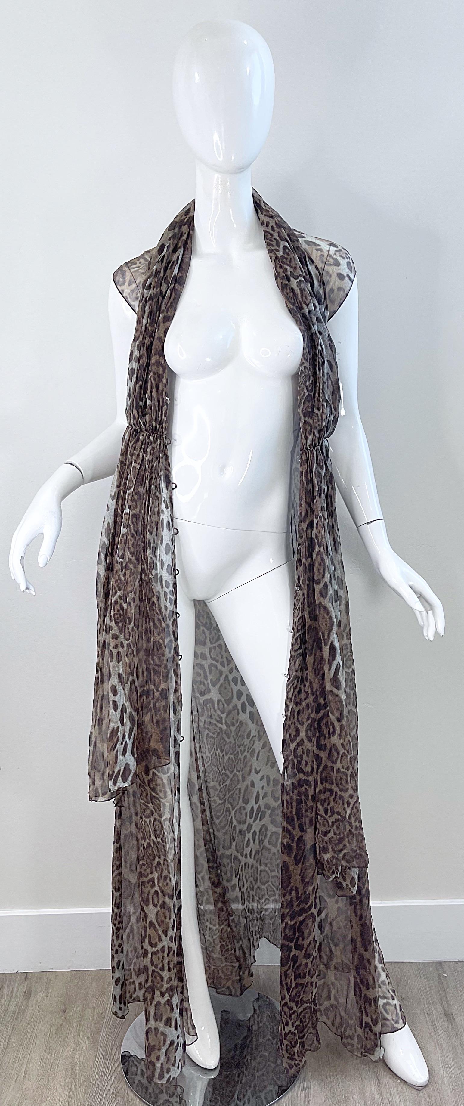 Tuleh Spring 2005 Sheer Leopard Print Silk Chiffon Maxi Dress or Duster Vest For Sale 10