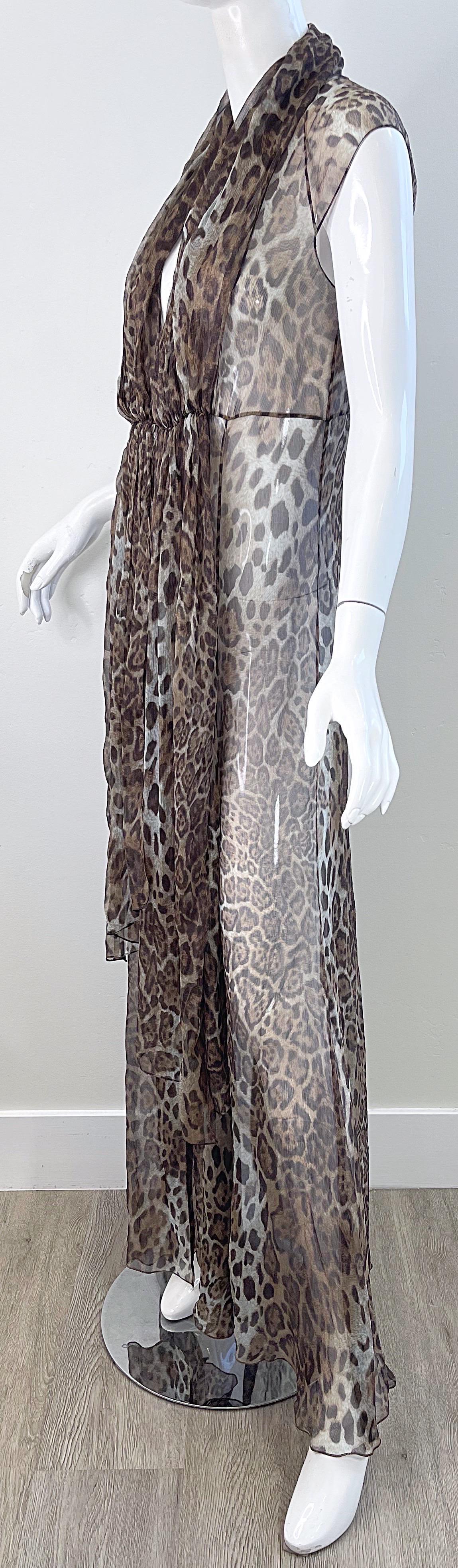 Tuleh Spring 2005 Sheer Leopard Print Silk Chiffon Maxi Dress or Duster Vest For Sale 11