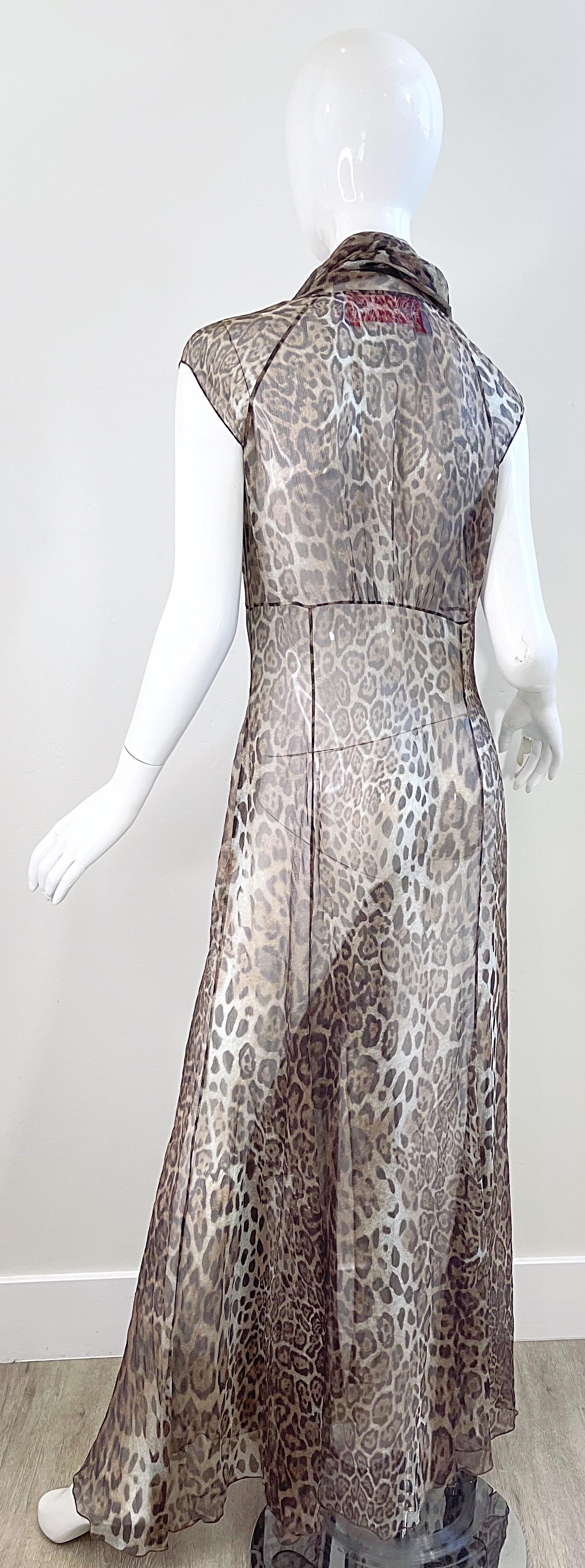 Tuleh Spring 2005 Sheer Leopard Print Silk Chiffon Maxi Dress or Duster Vest For Sale 12