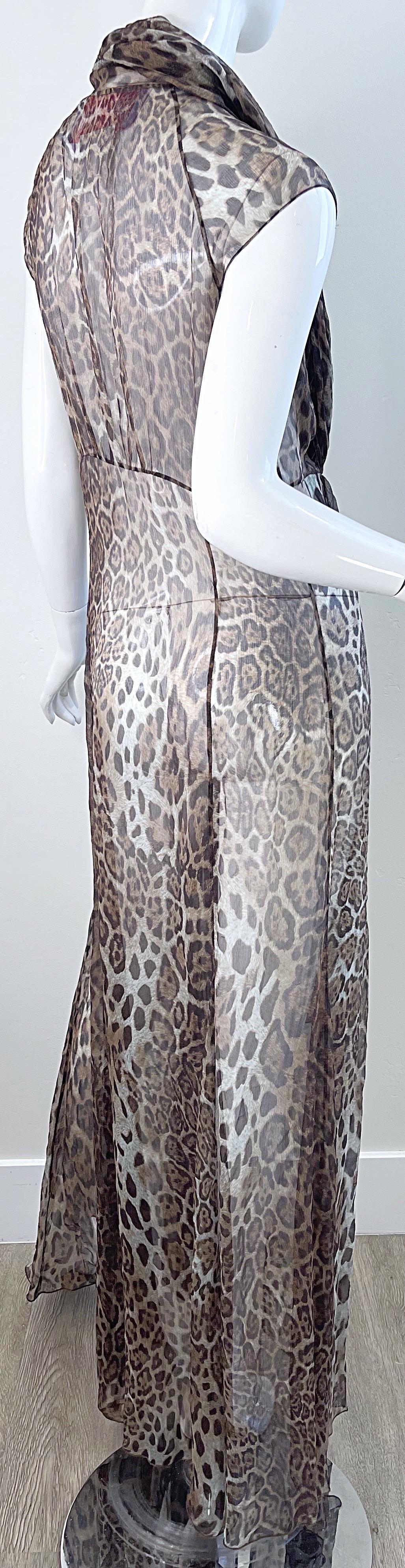 Tuleh Spring 2005 Sheer Leopard Print Silk Chiffon Maxi Dress or Duster Vest For Sale 13