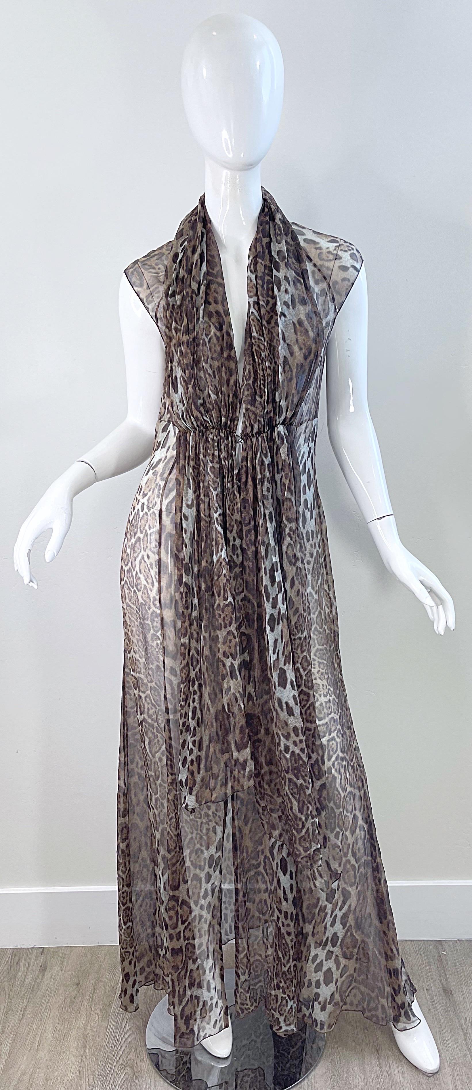 Tuleh Spring 2005 Sheer Leopard Print Silk Chiffon Maxi Dress or Duster Vest For Sale 14