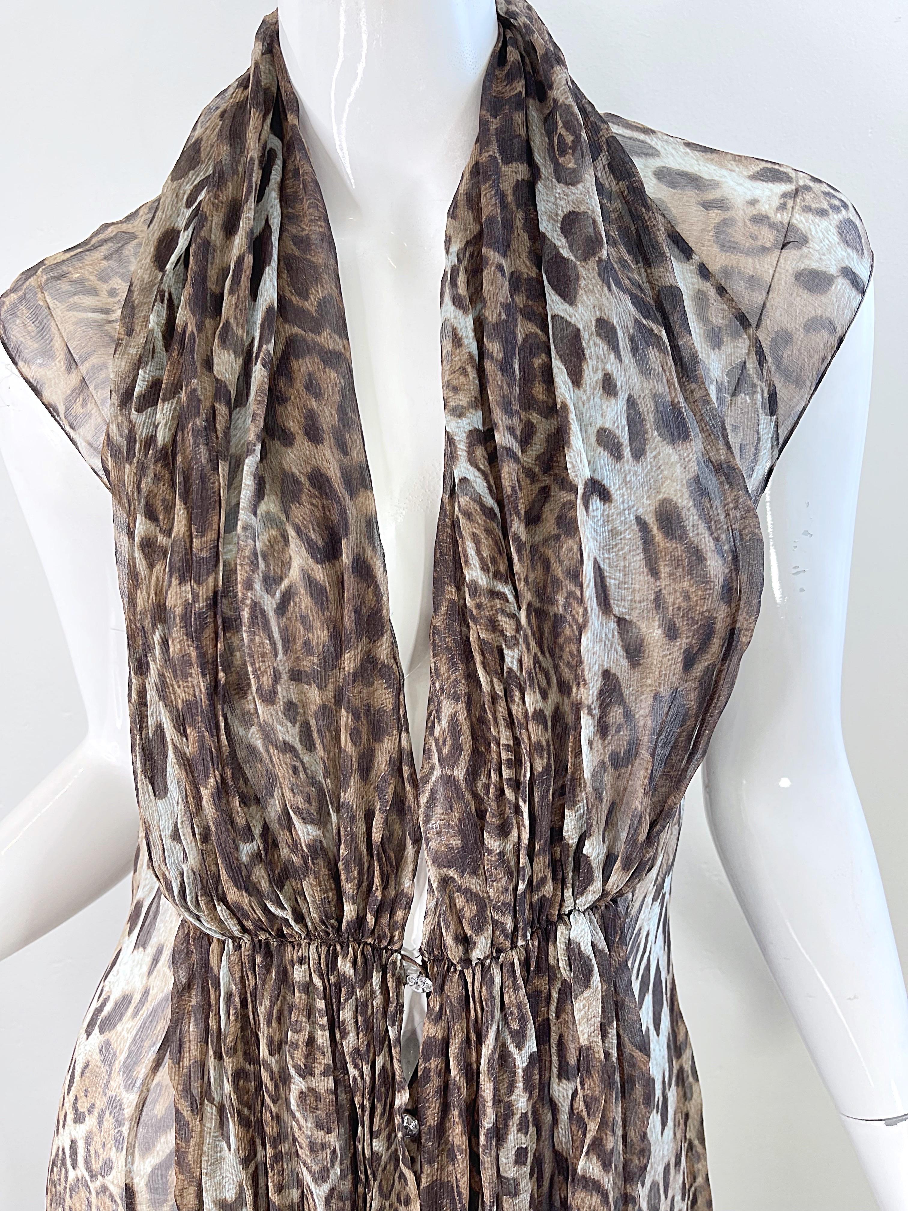 Tuleh Spring 2005 Sheer Leopard Print Silk Chiffon Maxi Dress or Duster Vest For Sale 1