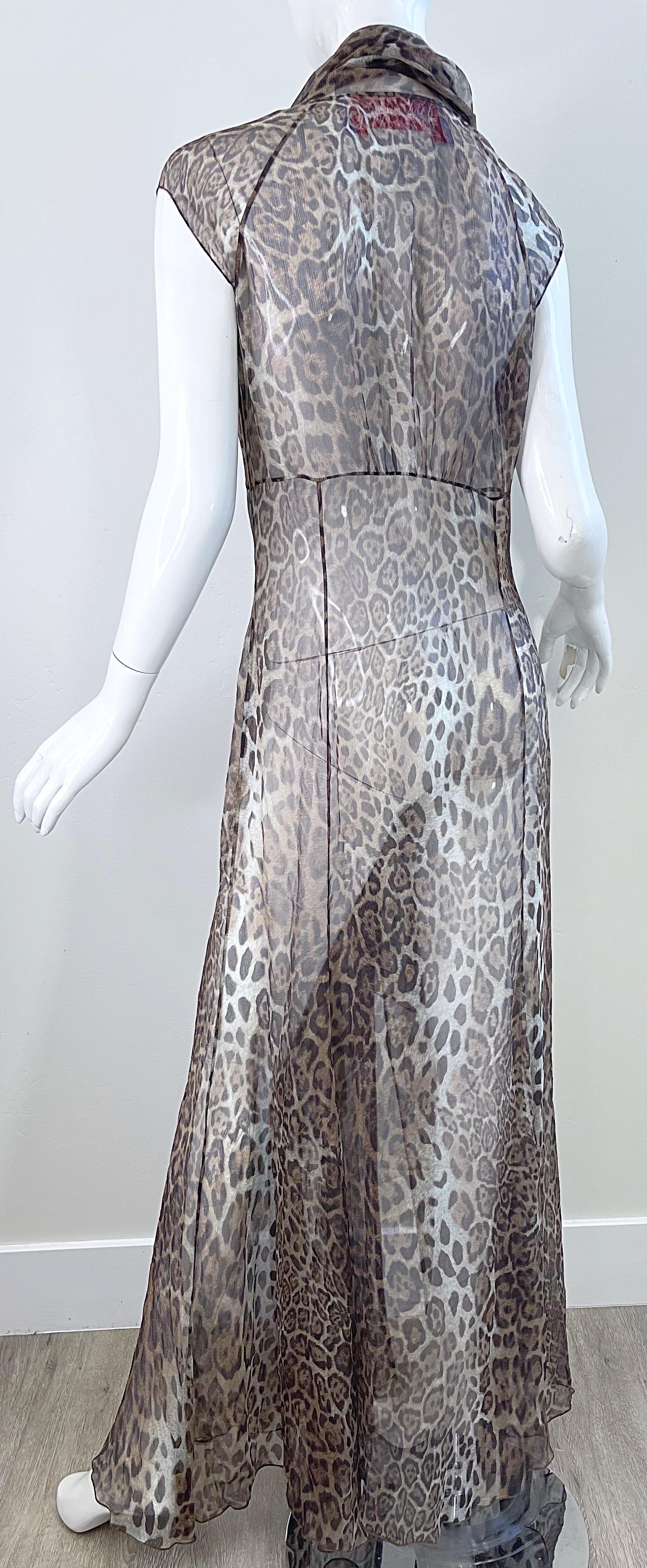 Tuleh Spring 2005 Sheer Leopard Print Silk Chiffon Maxi Dress or Duster Vest For Sale 2