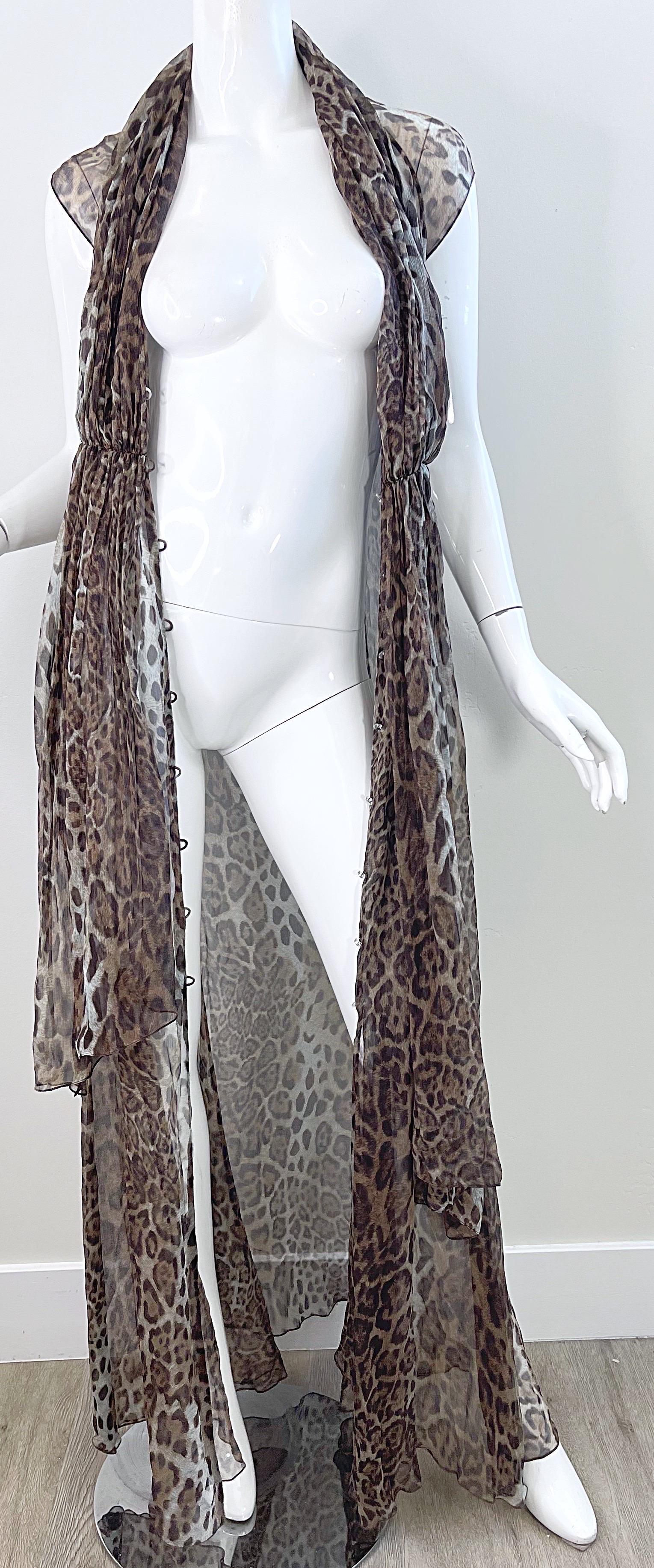 Tuleh Spring 2005 Sheer Leopard Print Silk Chiffon Maxi Dress or Duster Vest For Sale 3