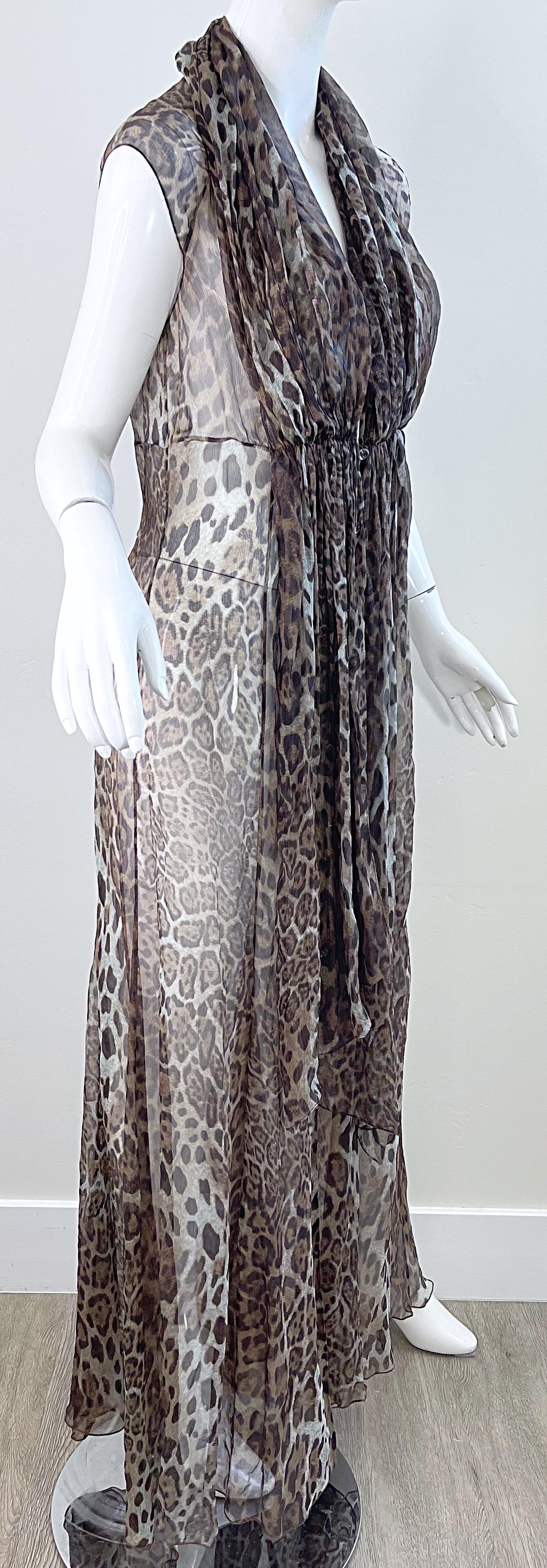 Tuleh Spring 2005 Sheer Leopard Print Silk Chiffon Maxi Dress or Duster Vest For Sale 4
