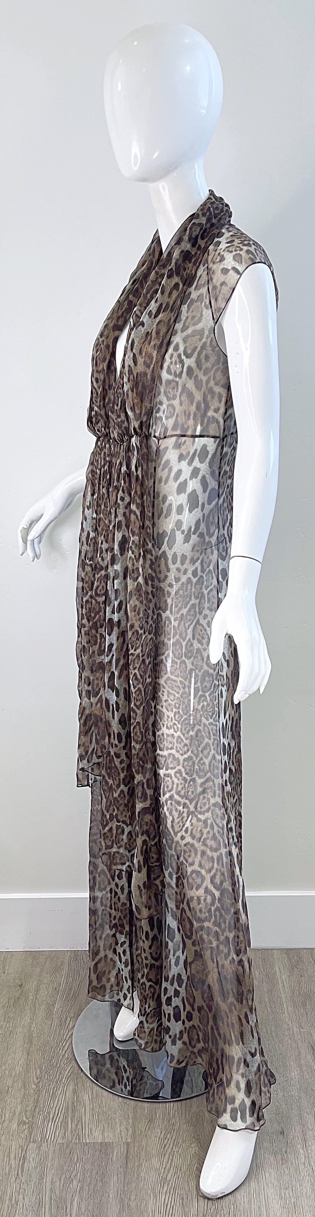 Tuleh Spring 2005 Sheer Leopard Print Silk Chiffon Maxi Dress or Duster Vest For Sale 5
