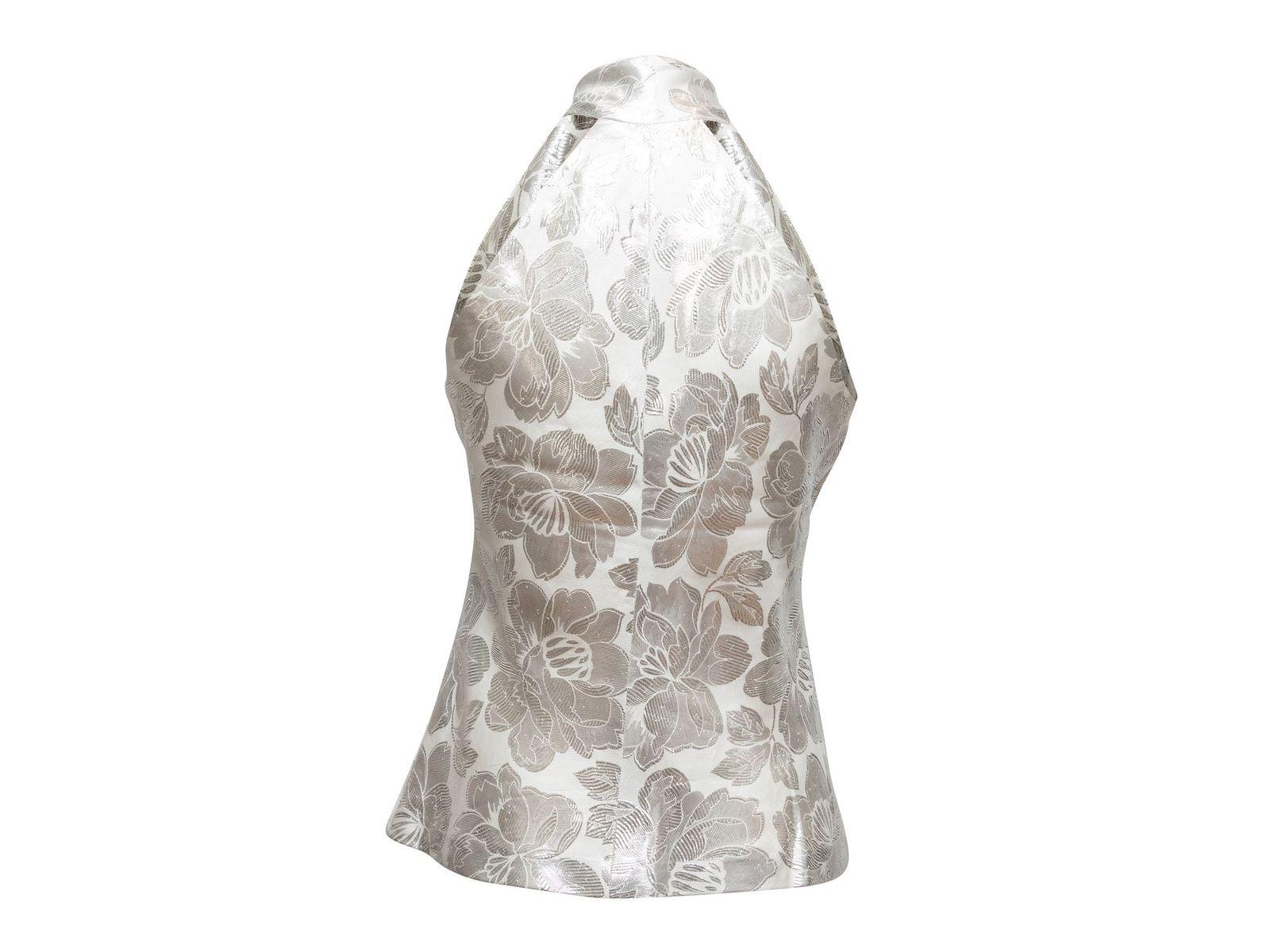Tuleh White & Silver Silk Floral Patterned Halter Top 1