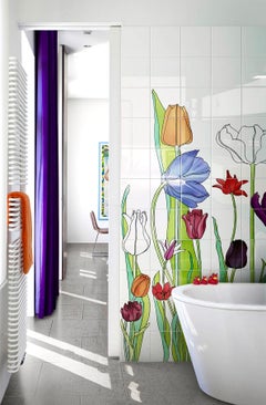 Tuli Poni 2 Collection of Floral Tiles Hand Painted Porcelain, Ceramica Bardelli