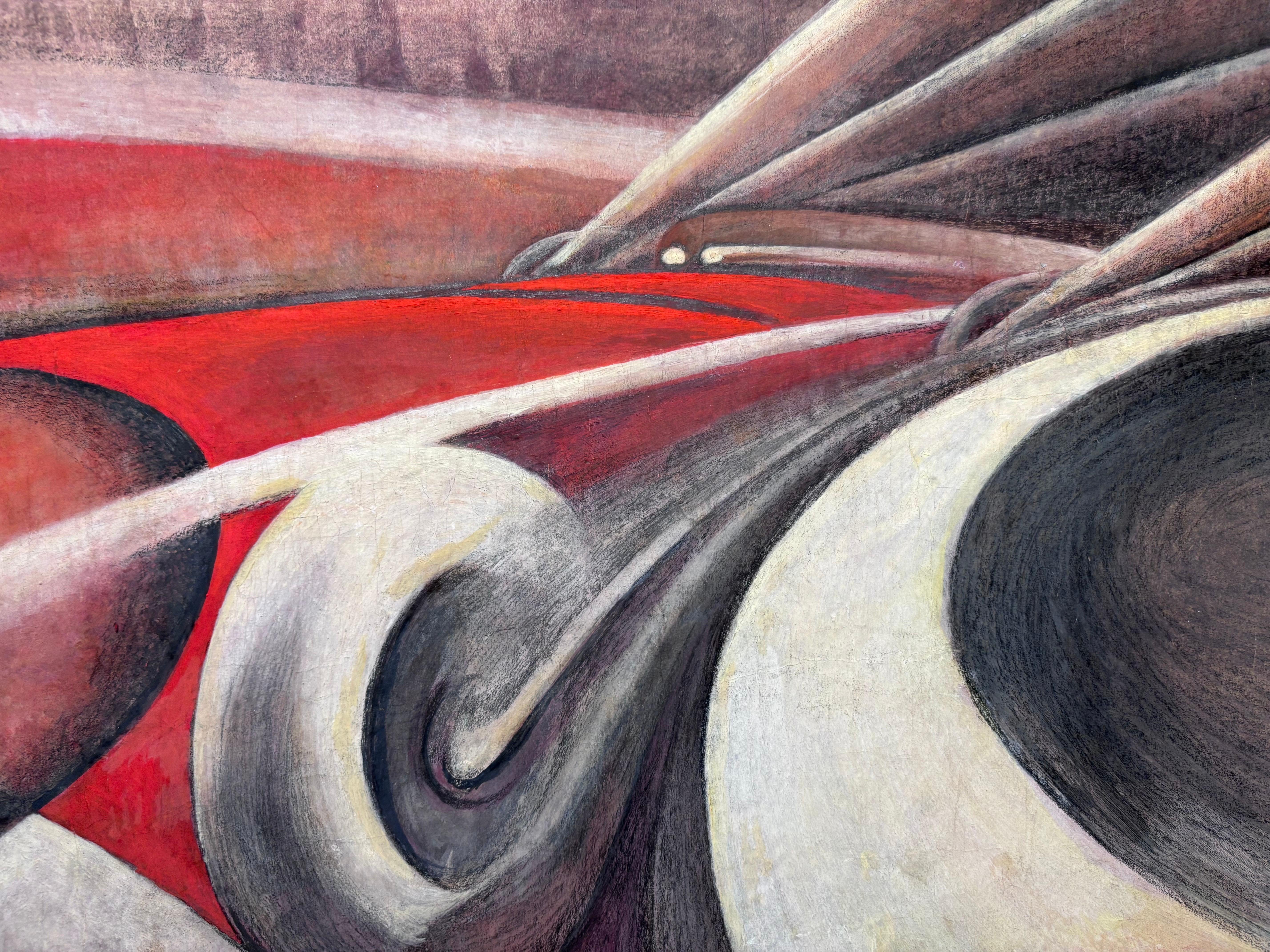 Studio per l'opera - Le forze della curva- auto in corsa cm. 71 x 36 1930 (Schwarz), Figurative Painting, von Tulio Crali