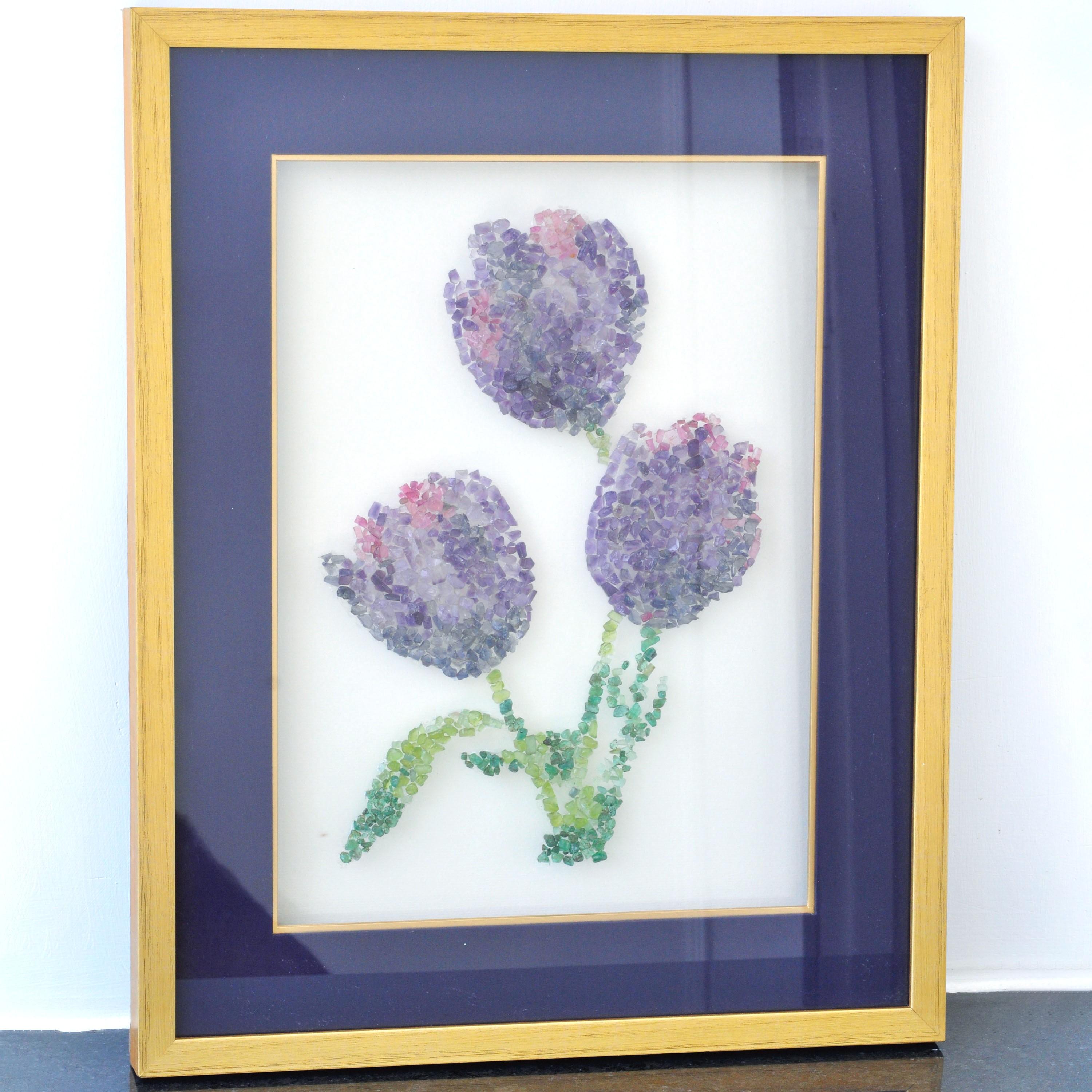 Tulipán Amatista Turmalina Iolita Piedra preciosa Pintura mural en bruto Contemporáneo en venta