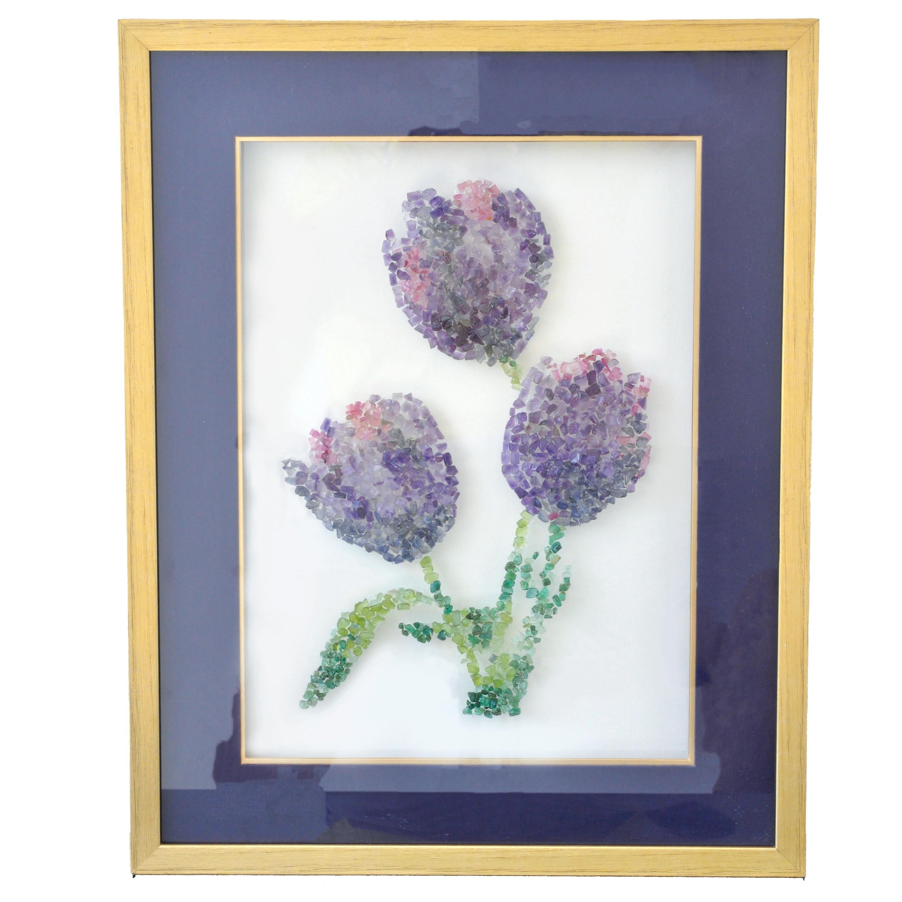 Tulipán Amatista Turmalina Iolita Piedra preciosa Pintura mural en bruto en venta
