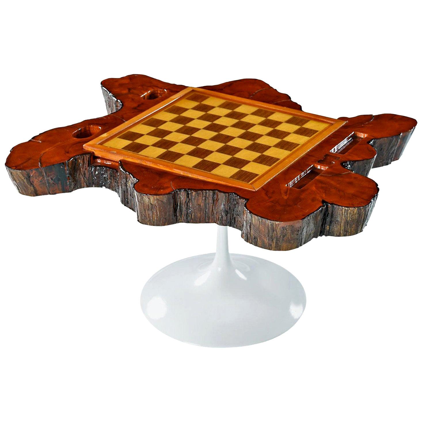 Tulip Base Chess and Backgammon Board Cypress Root Live Edge End Table