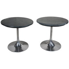 A Tulip Base Chrome and Green Marble Side or Coffee Table, Midcentury.