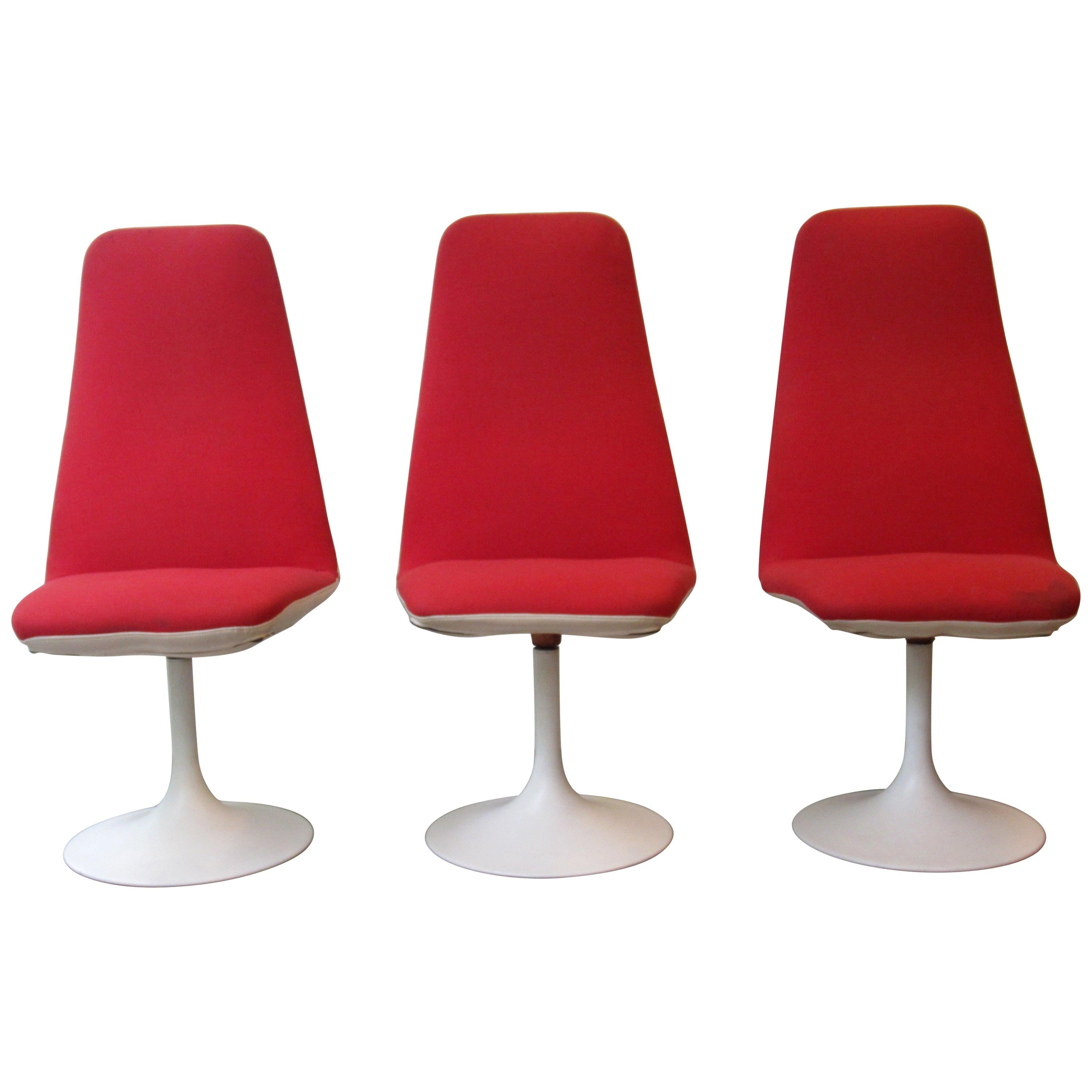 Tulip Base Red Dinning Chairs, 1970s For Sale