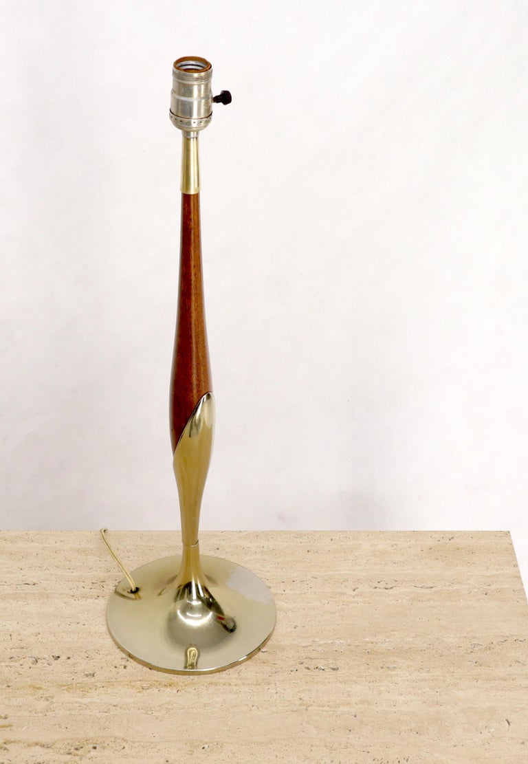 20th Century Tulip Base Walnut and Chrome Mid-Century Modern Table Lamp For Sale