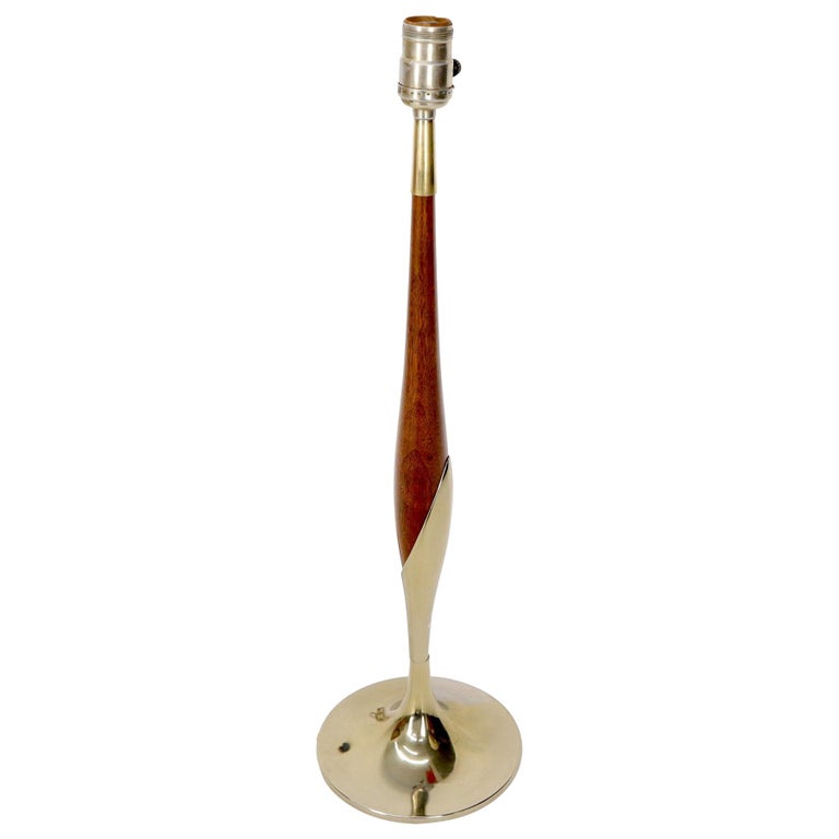 Tulip Base Walnut and Chrome Mid-Century Modern Table Lamp For Sale