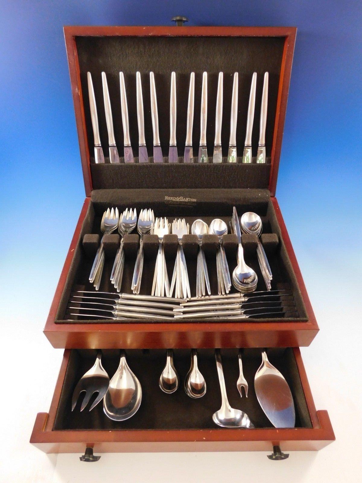 Huge tulip by Michelsen sterling silver flatware set, 89 pieces. This set includes:

12 dinner size knives, 8 3/8