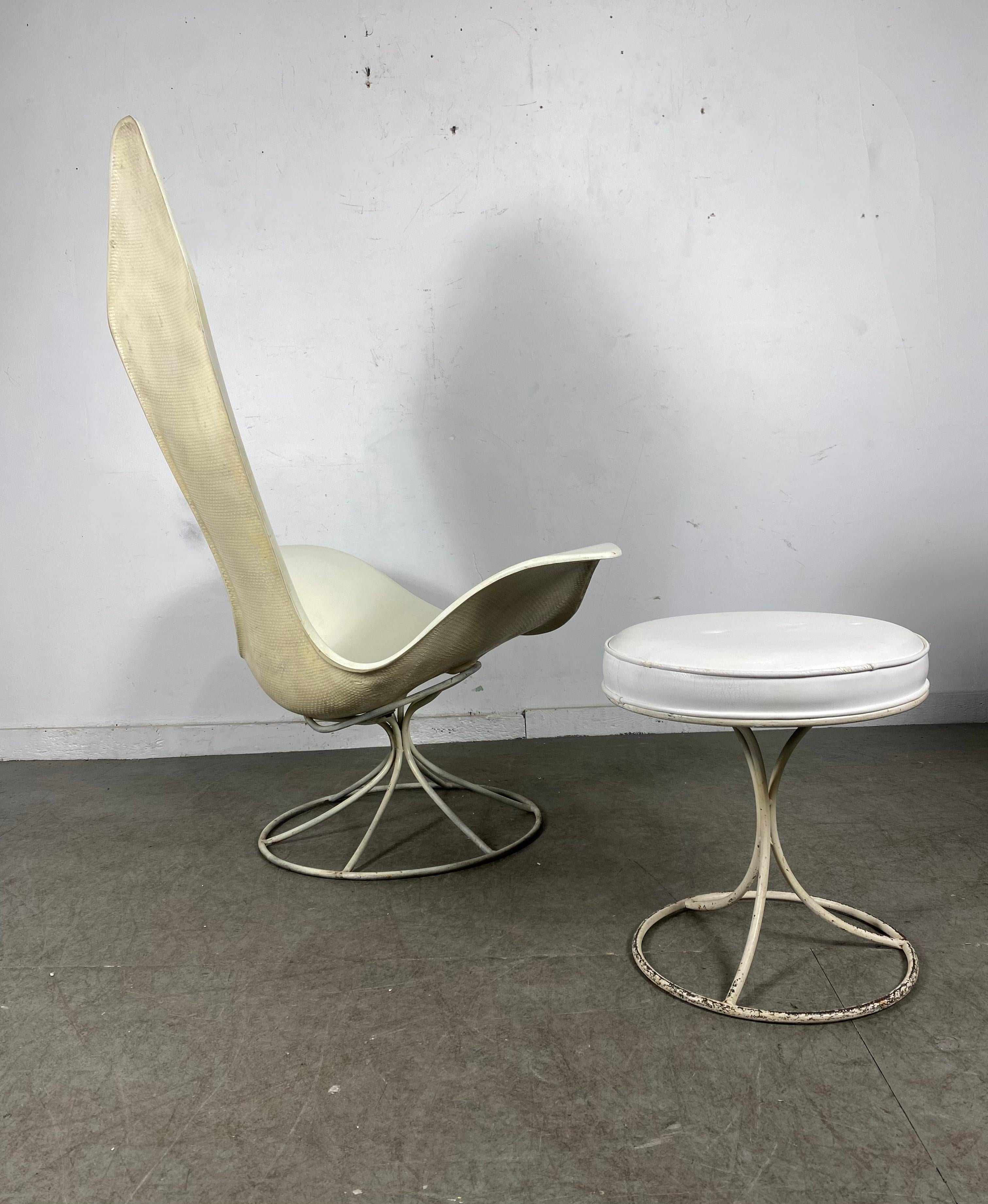 Steel Tulip Chair & Ottoman by Erwine and Estelle Laverne for Laverne International For Sale