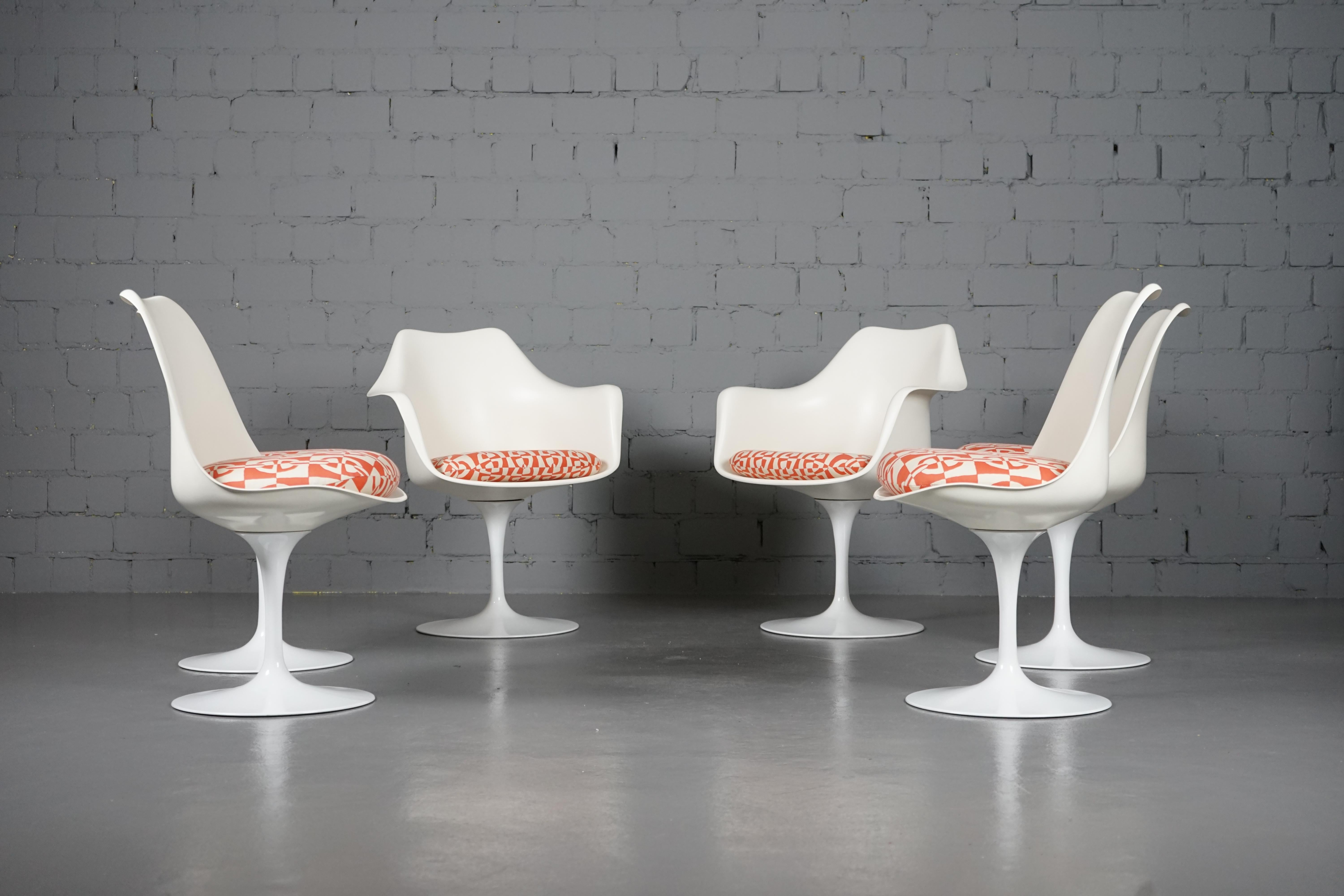 Mid-Century Modern Tulip Chairs and Armchairs in Hermès Upholstery by Eero Saarinen for Knoll Int
