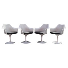 Retro 1970s Swivel Tulip Leather Chairs Eero Saarinen for Knoll, Set of 4