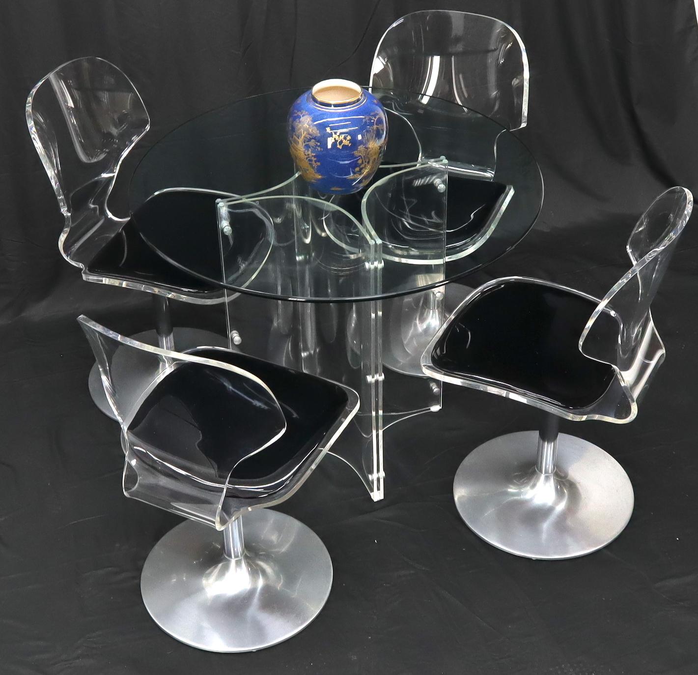 Tulip Chrome Base Lucite Seats Set of 4 Chairs Dining Table with Glass Round Top For Sale 4