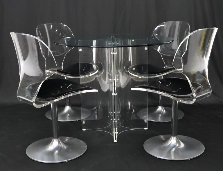 Tulip Chrome Base Lucite Seats Set of Chairs Dining Table with