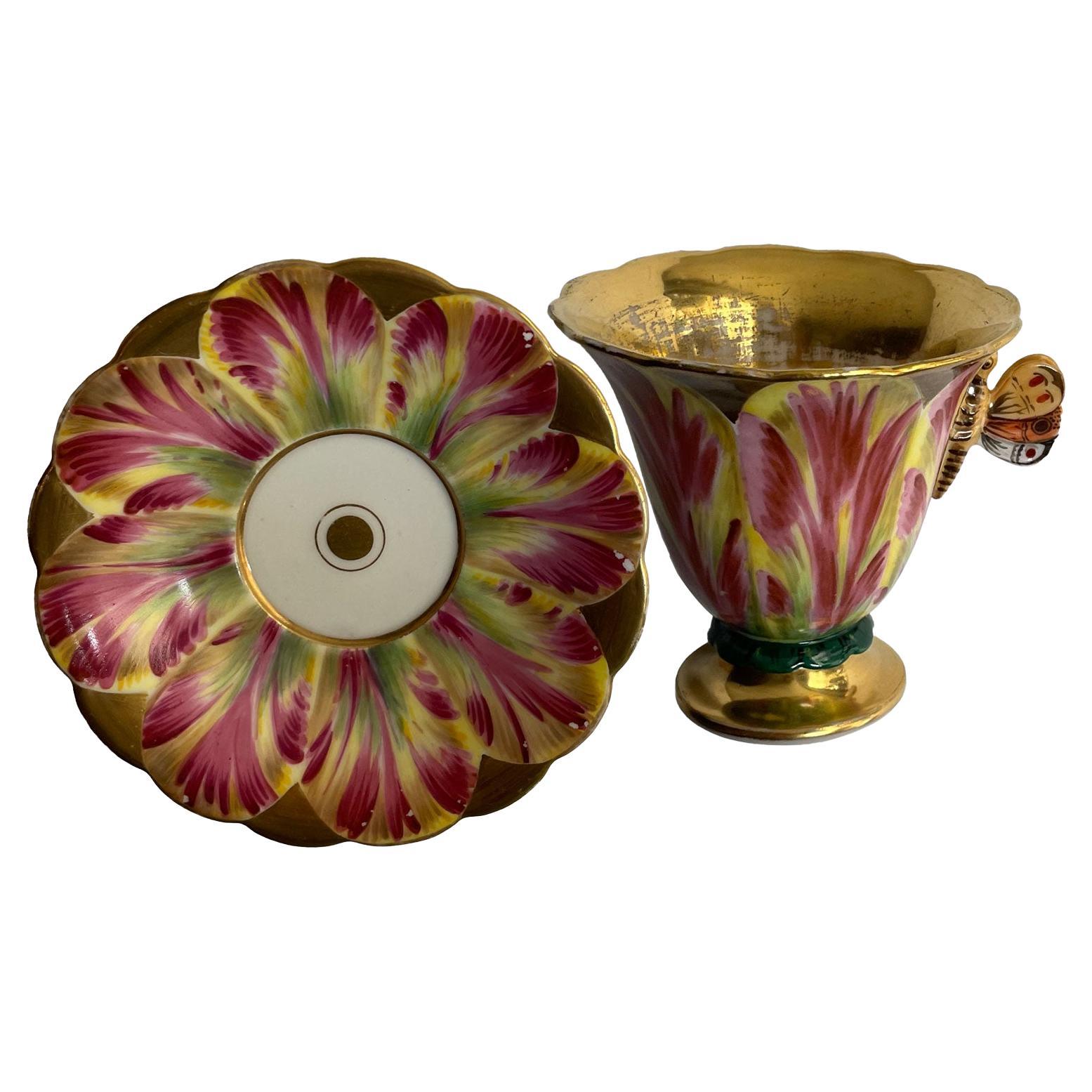 Taza de café Tulipán de porcelana París dorada de Flamen-Fleury
