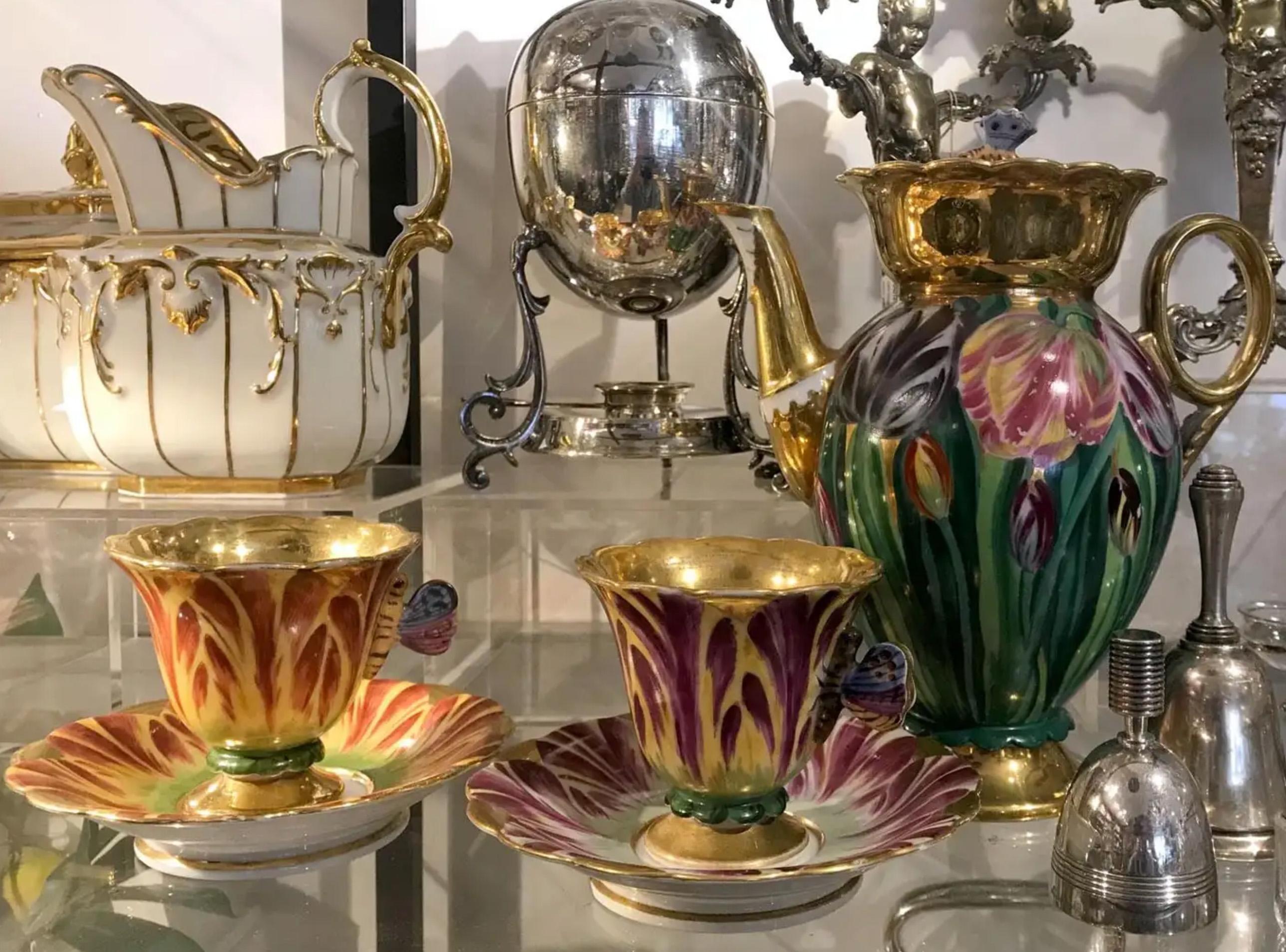 Taza de café Tulipán de porcelana París dorada de Flamen-Fleury 3