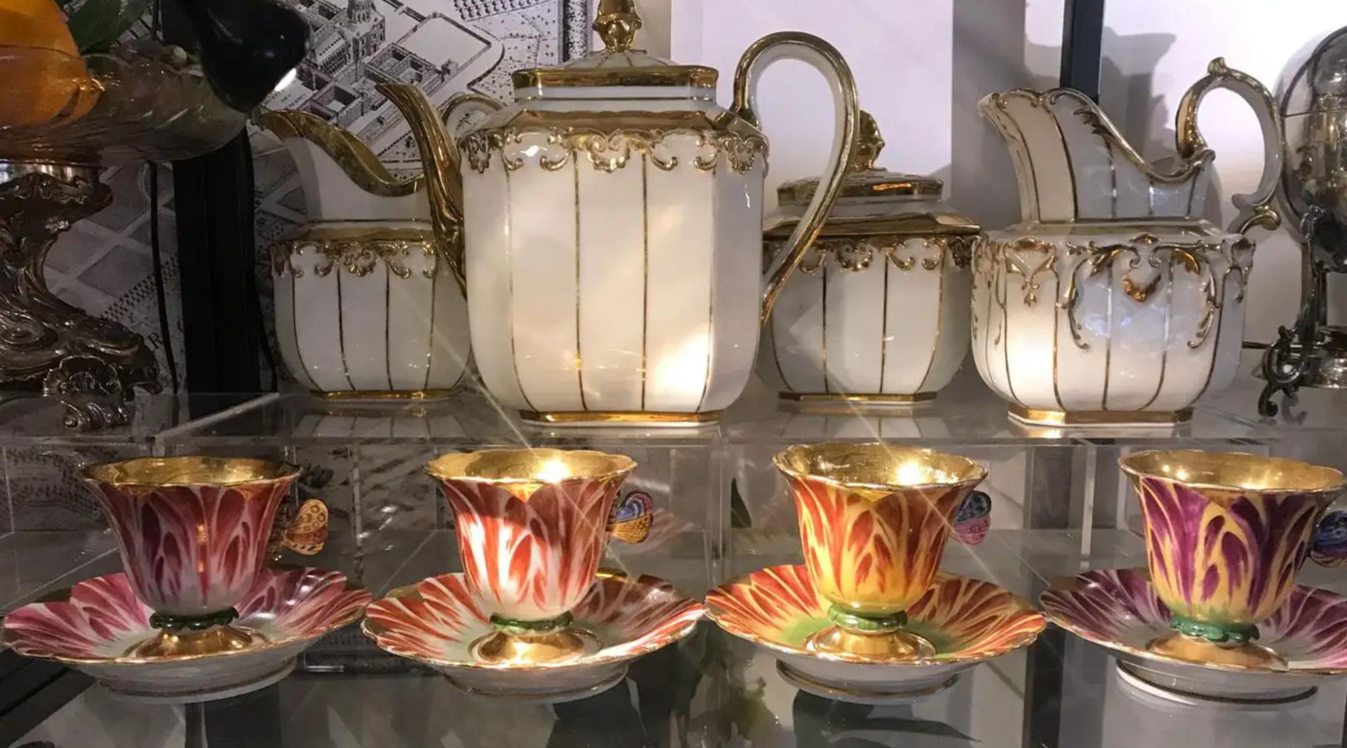 Taza de café Tulipán de porcelana París dorada de Flamen-Fleury 4