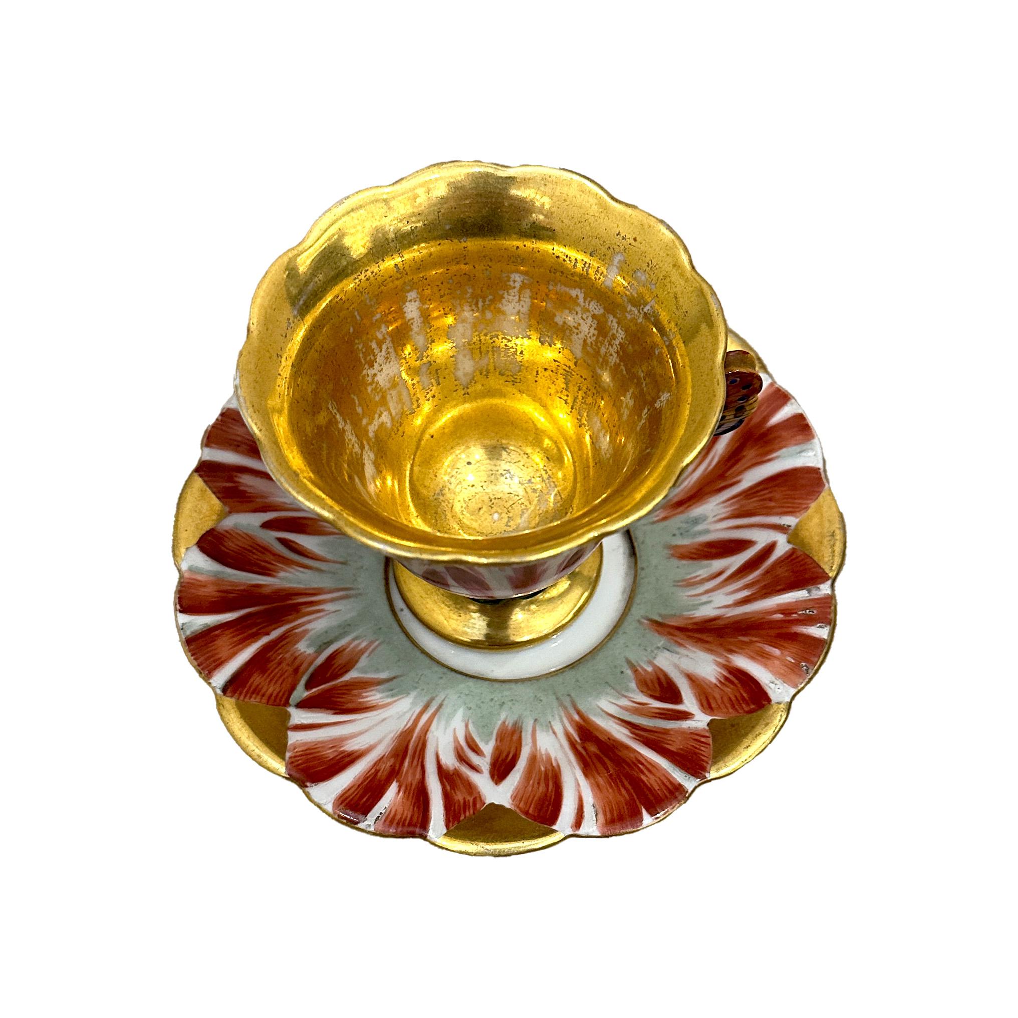 Taza de café Tulipán de porcelana París dorada de Flamen-Fleury Restauración
