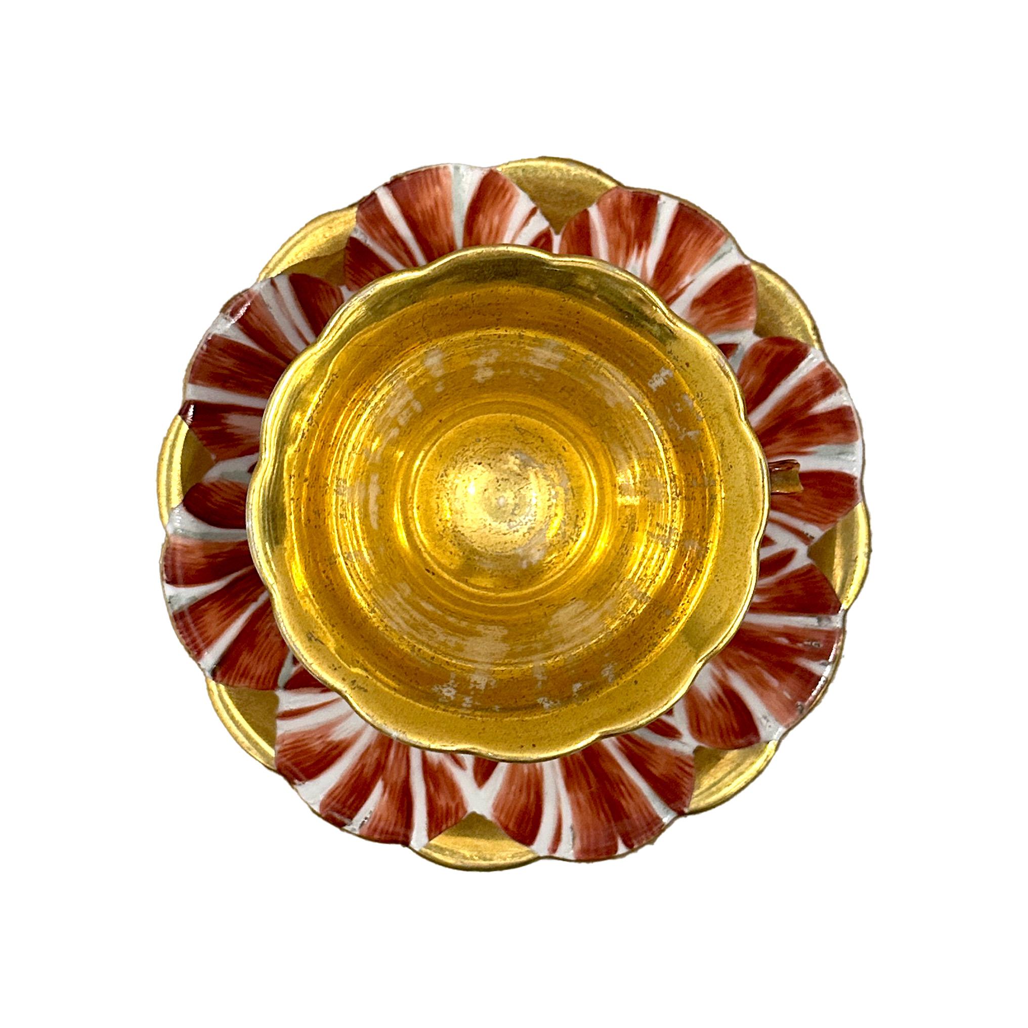 Taza de café Tulipán de porcelana París dorada de Flamen-Fleury Francés