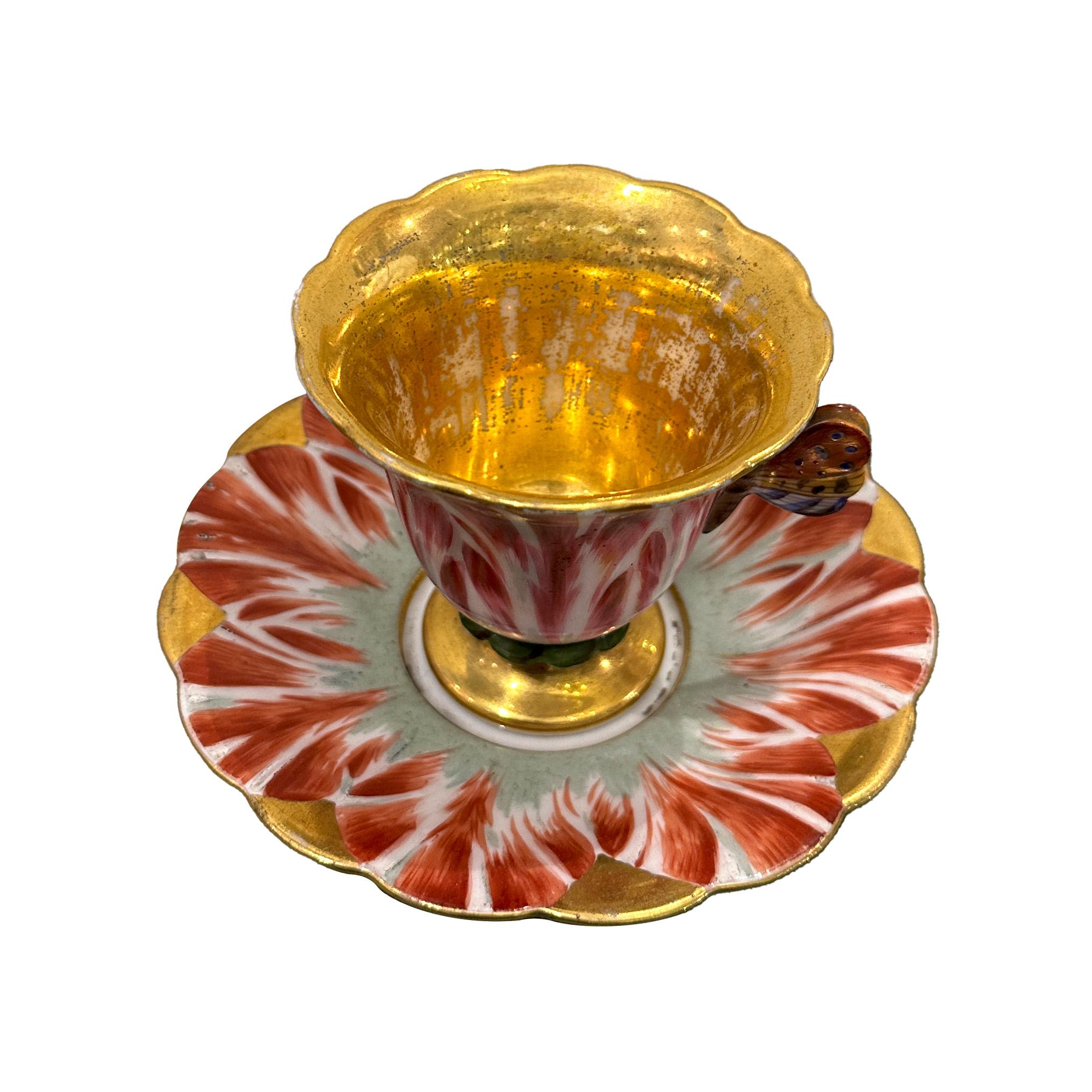 Taza de café Tulipán de porcelana París dorada de Flamen-Fleury Porcelana