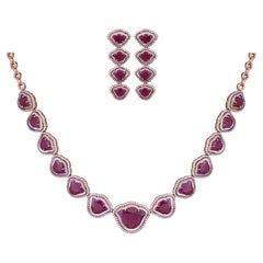 Tulip cut Mozambique Rubies, Mother of Pearl & Diamonds Necklace & Earrings