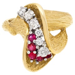Tulip Design Ruby & Diamond Ring in 18k Yellow Gold