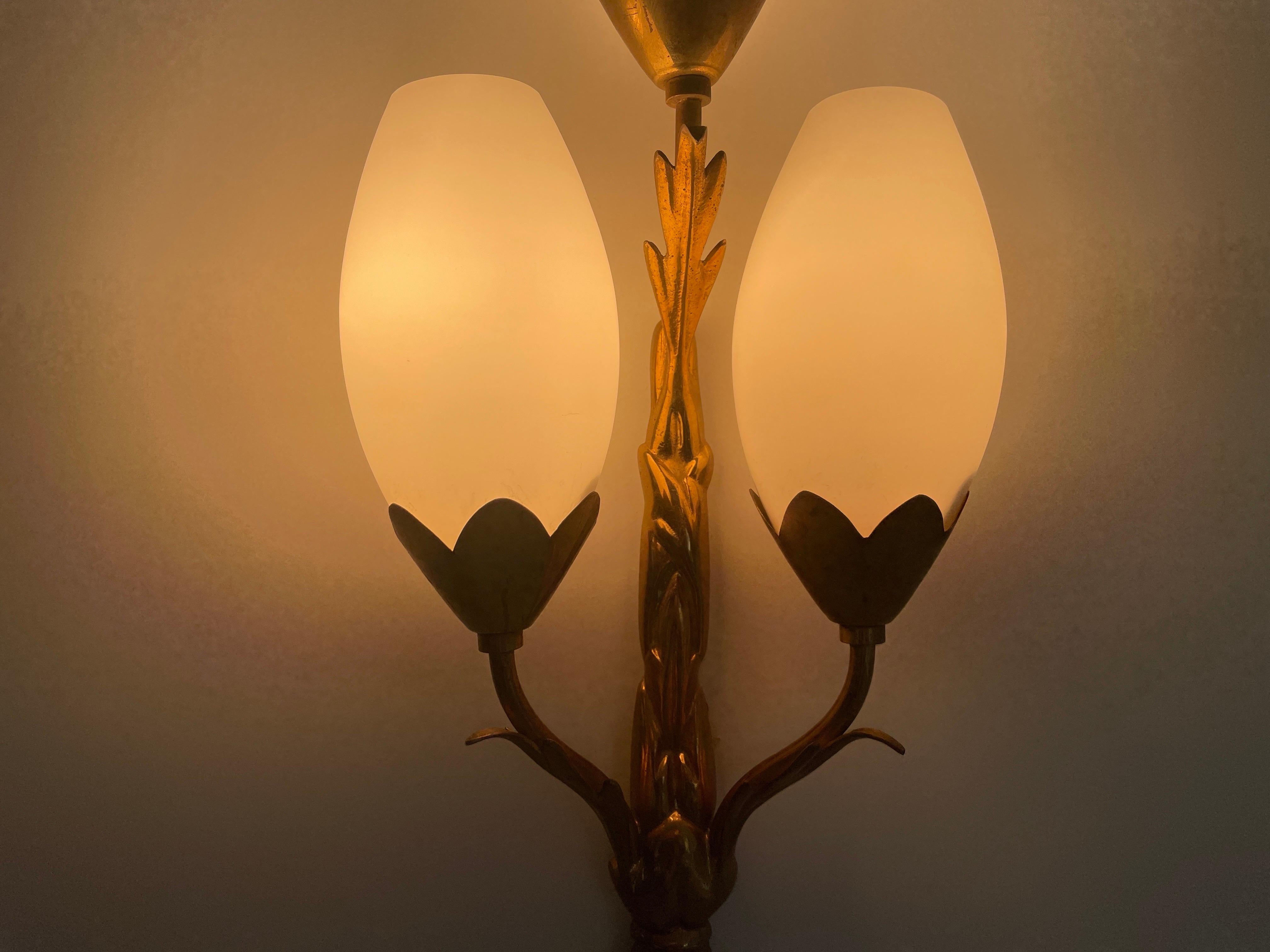 Tulip Design Triplet Glass Shade and Brass Body Wall Sconce, 1960s, Italy For Sale 7