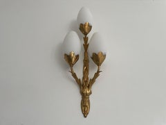 Tulip Design Triplet Glass Shade and Brass Body Wall Sconce, 1960s, Italy