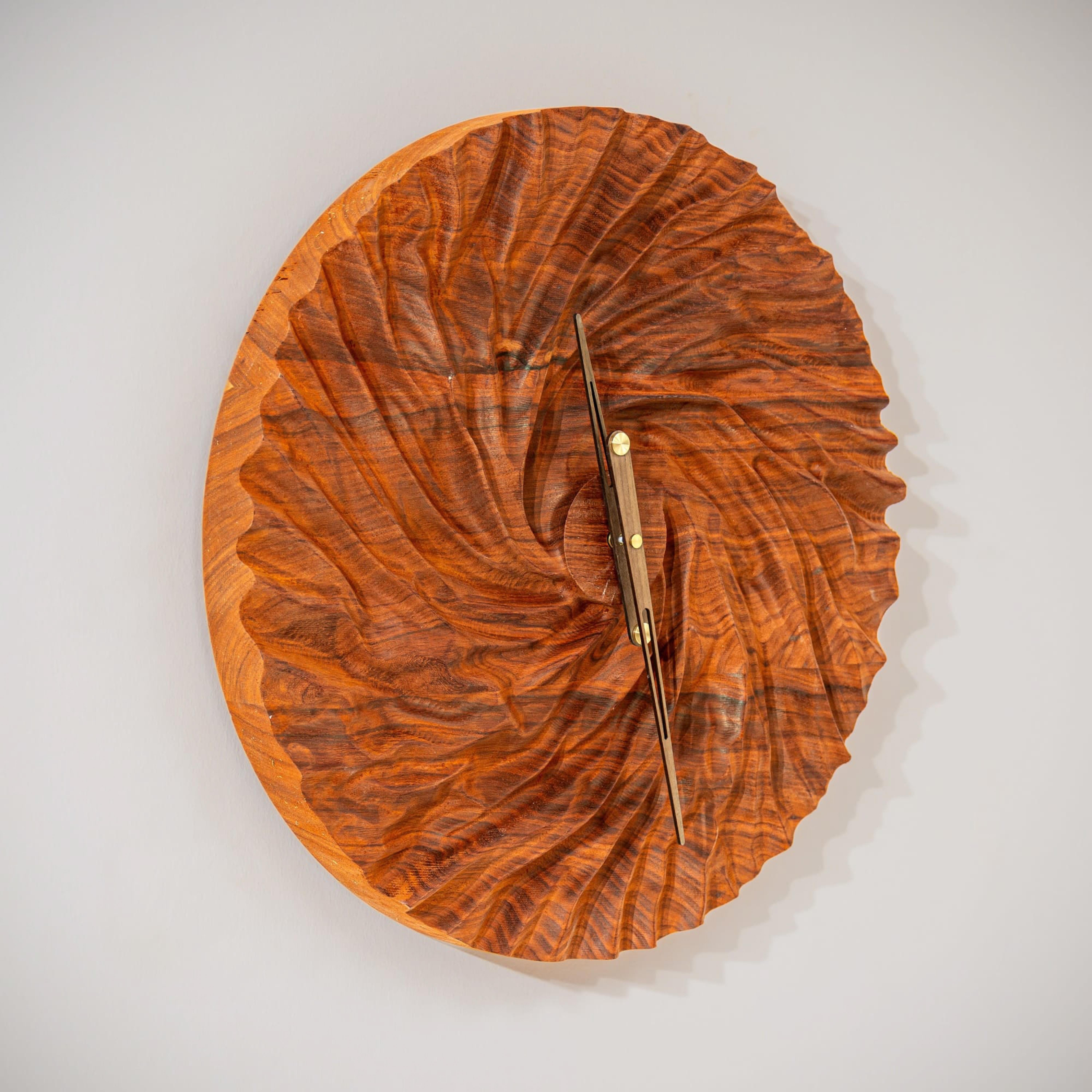 Hand-Carved Tulip Design Wooden Wall Clock For Sale