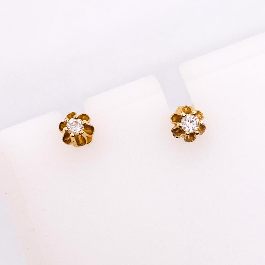 Tulpe Diamant Solitär Ohrstecker 0,05 Karat 14K Gold Floral Flower Design (Zeitgenössisch) im Angebot