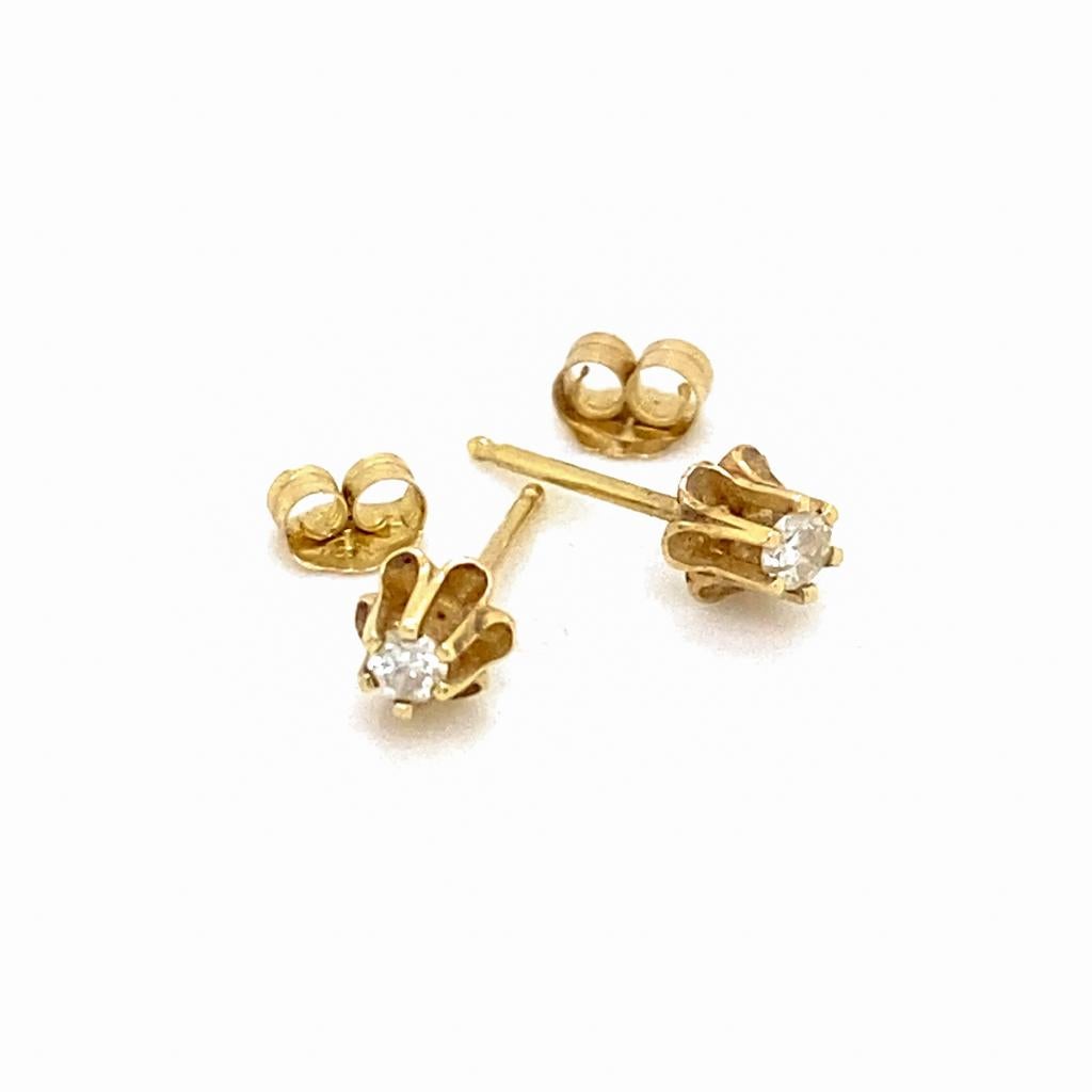 Round Cut Tulip Diamond Solitaire Studs 0.05 Carats 14K Gold Floral Flower Design For Sale