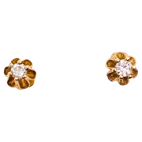 Tulpe Diamant Solitär Ohrstecker 0,05 Karat 14K Gold Floral Flower Design im Angebot
