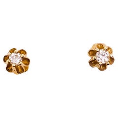 Tulip Diamond Solitaire Studs 0.05 Carats 14K Gold Floral Flower Design