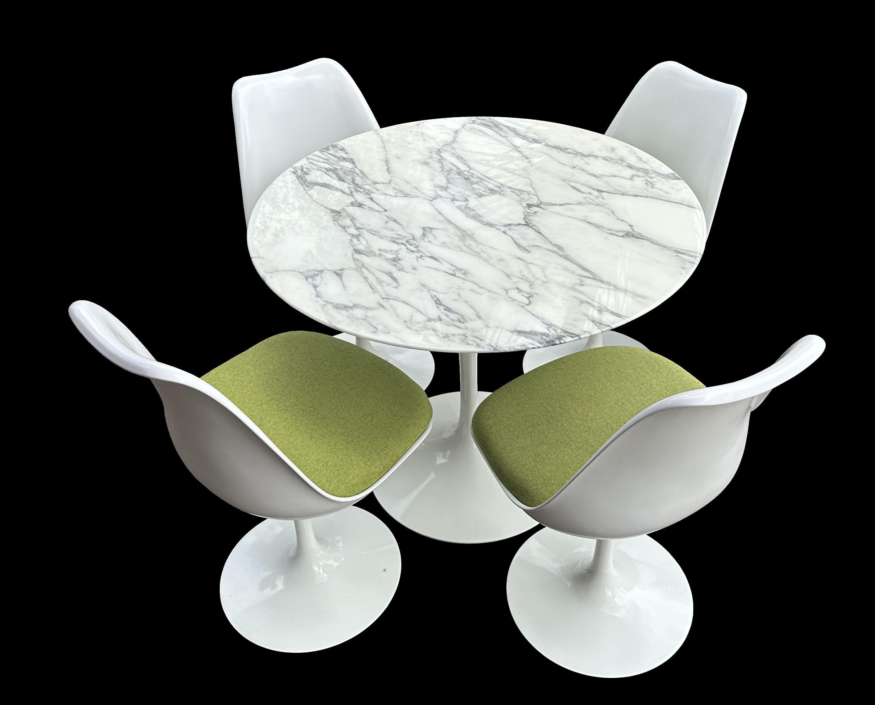 Space Age Tulip Dining suite of Marble top table and 4 swivel chairs by Saarinen for Knoll For Sale