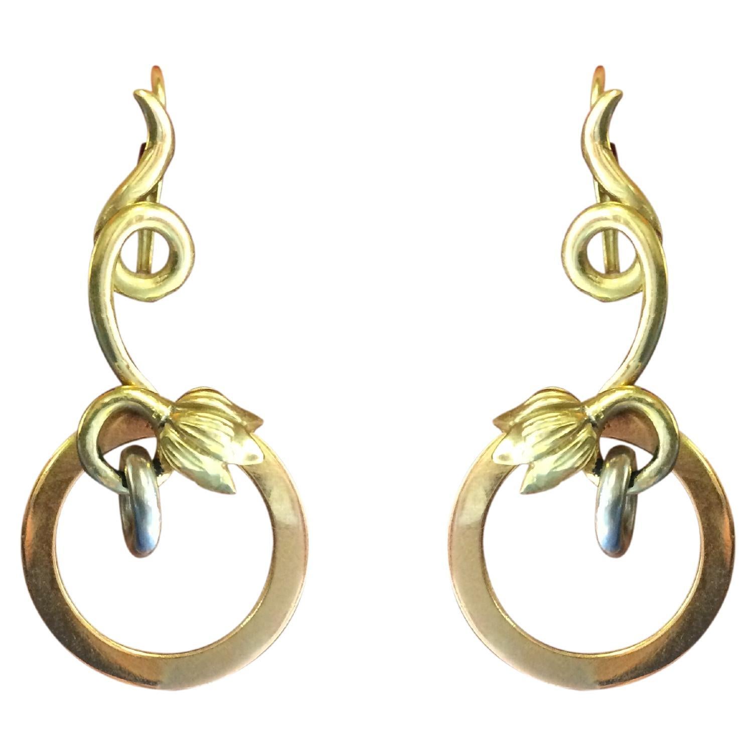 Tulpenblume 18K Gelb-, Weiß- und Rotgold Modern Hoop Design Ohrringe im Angebot