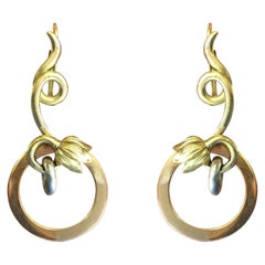 Tulip Flower 18K Yellow White and Rose Gold Modern Hoop Design Earrings