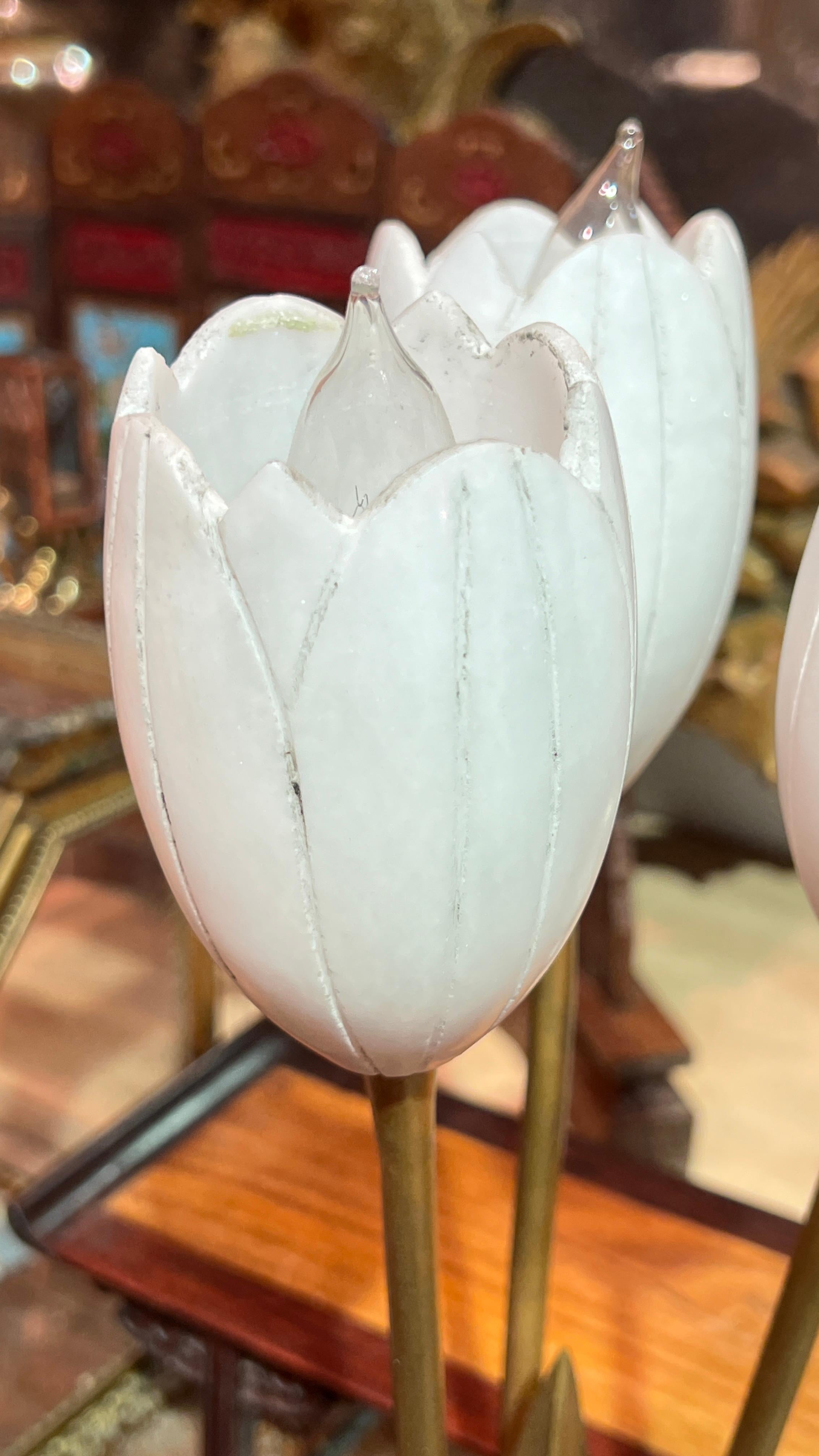 Tulip Form Gilt Bronze and Alabaster Stone Lamps by Albert Cheuret (1884-1966) For Sale 4
